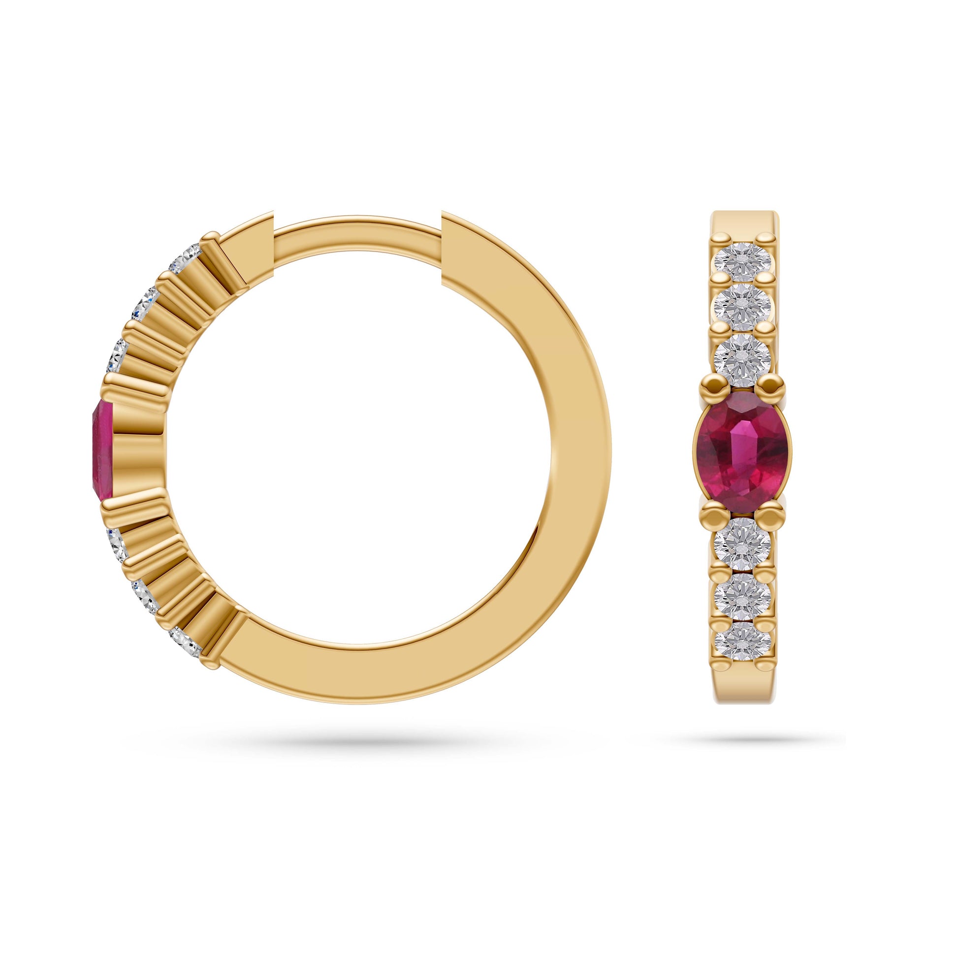Ruby Eclipse Diamond Huggie Earrings in 18K Gold