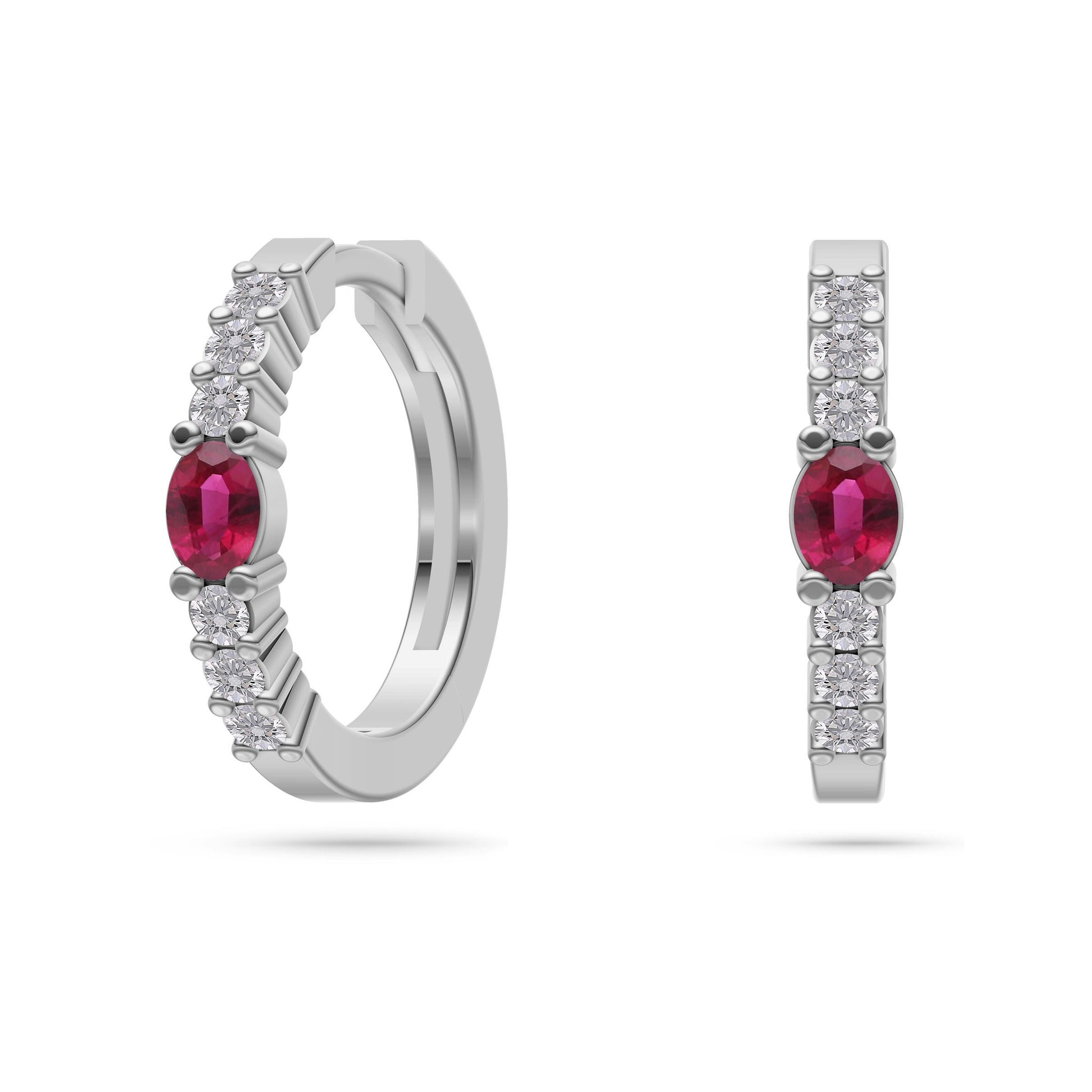 Ruby Eclipse Diamond Huggie Earrings in 18K Gold