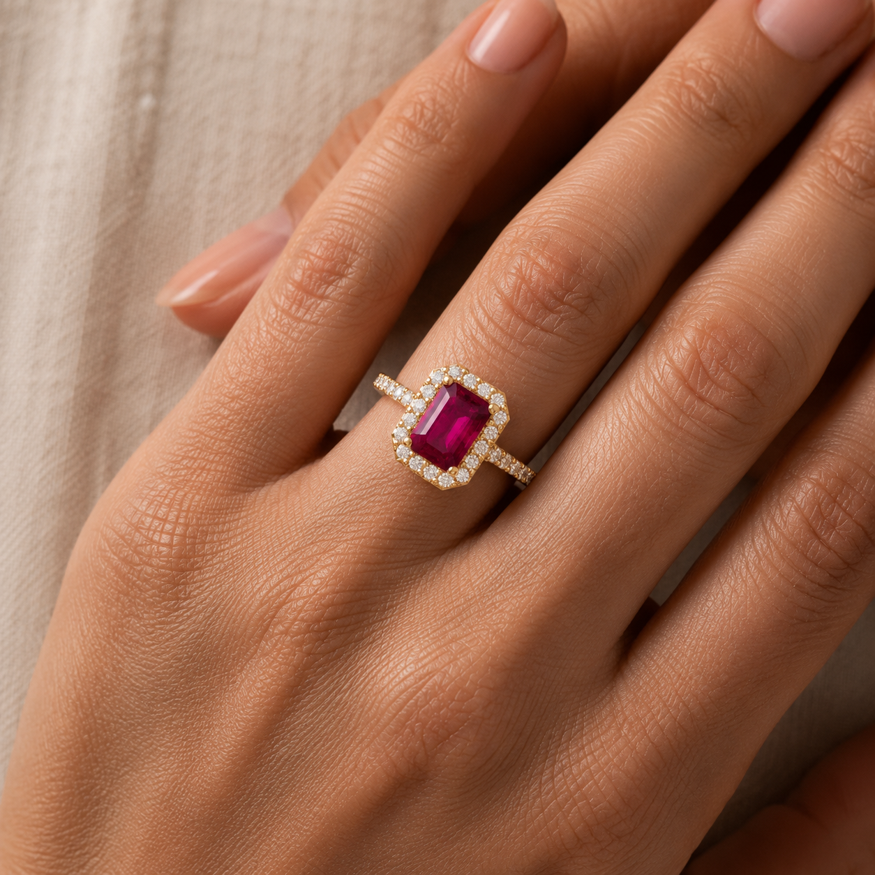 Ruby Octagon Gemstone Ring In 18K Gold