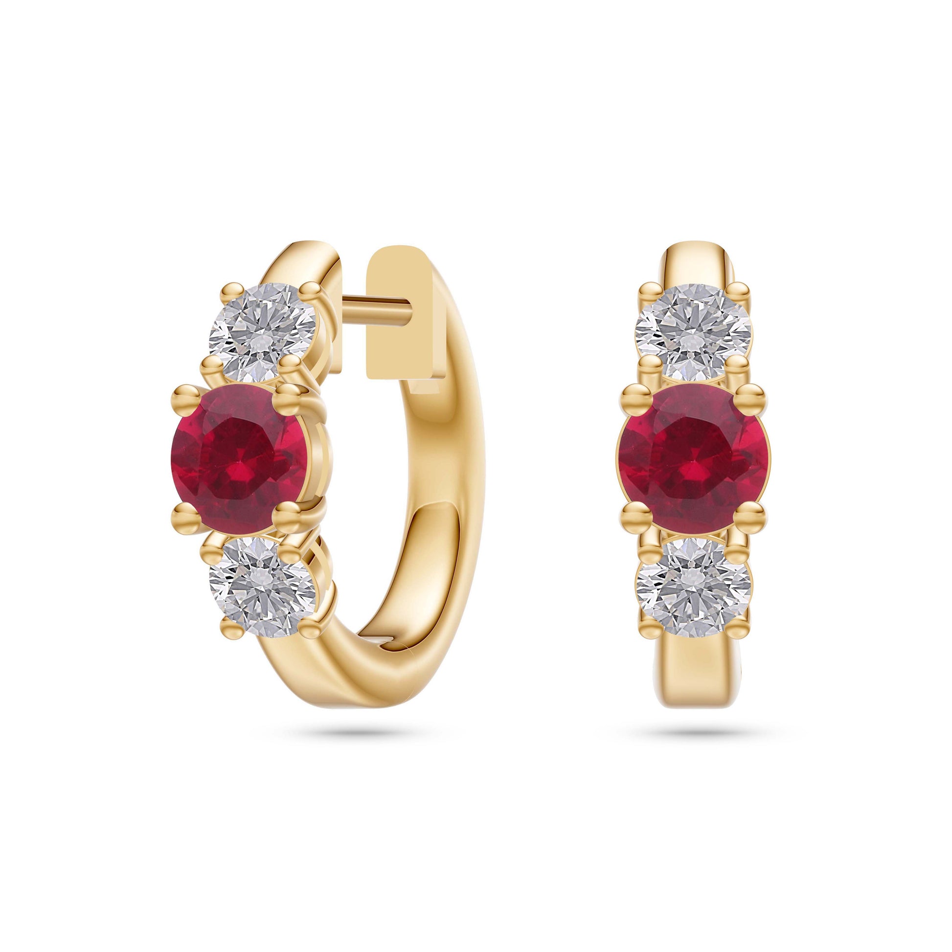 Ruby and Diamond Huggie Earrings in 18K Gold