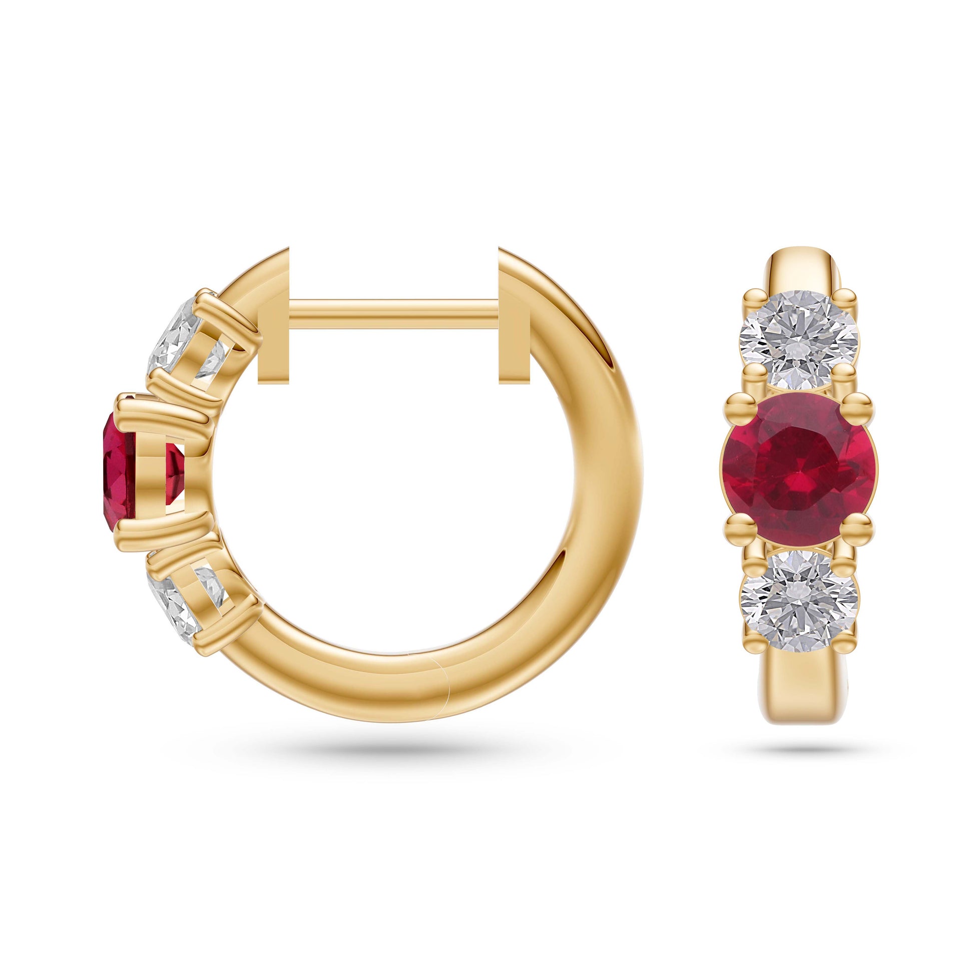 Ruby and Diamond Huggie Earrings in 18K Gold