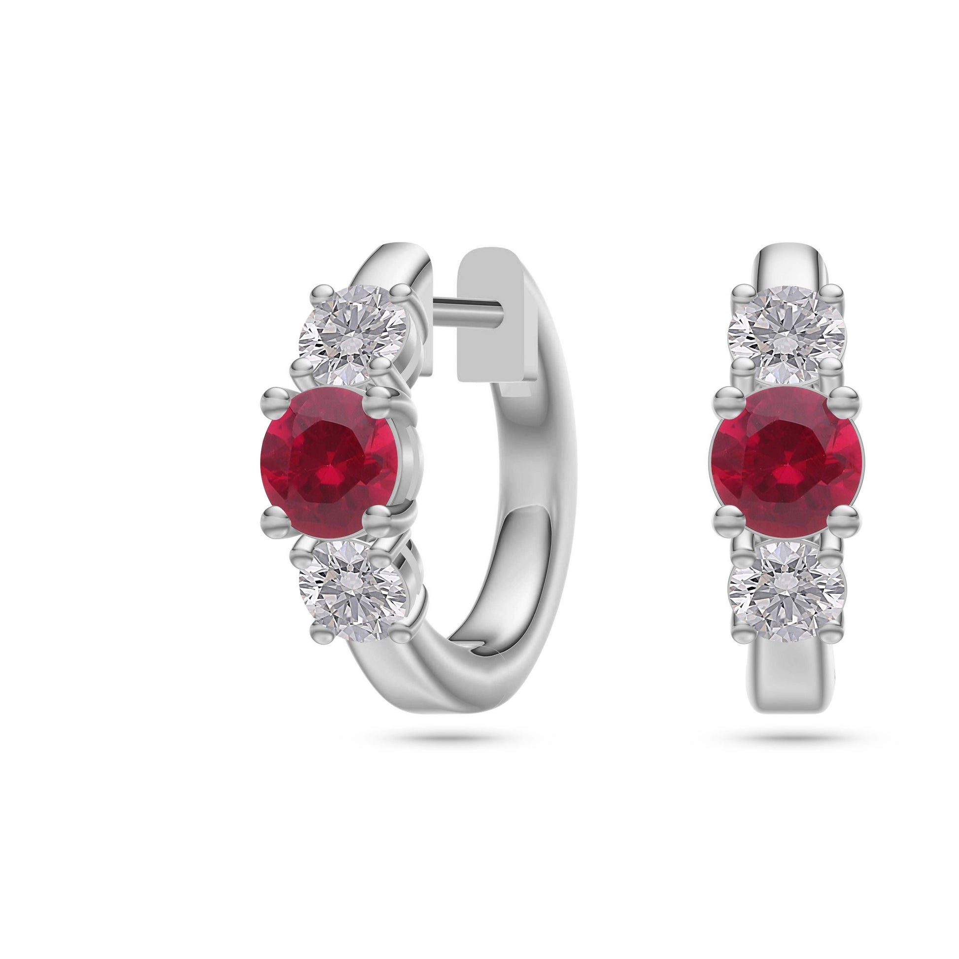 Ruby and Diamond Huggie Earrings in 18K Gold