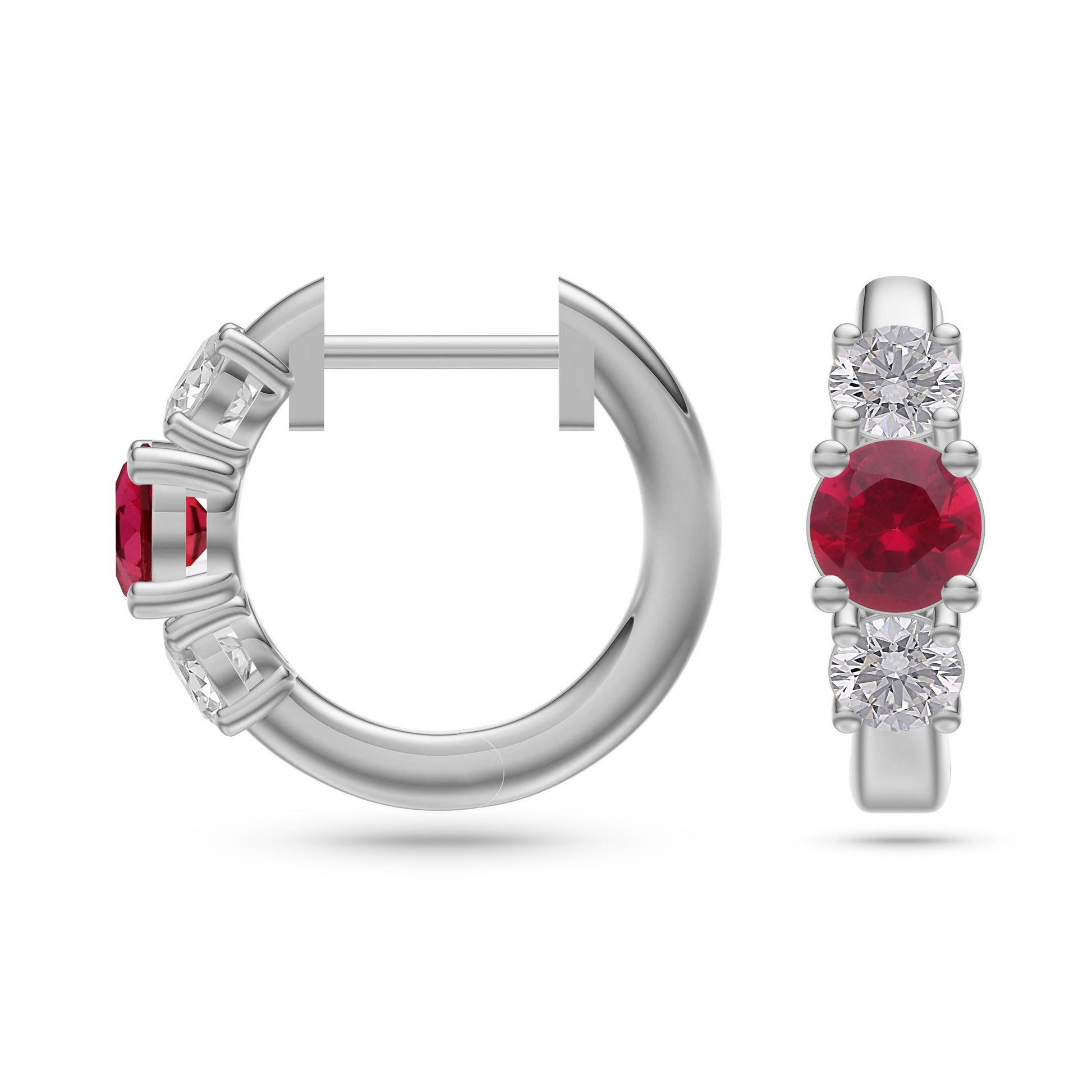 Ruby and Diamond Huggie Earrings in 18K Gold