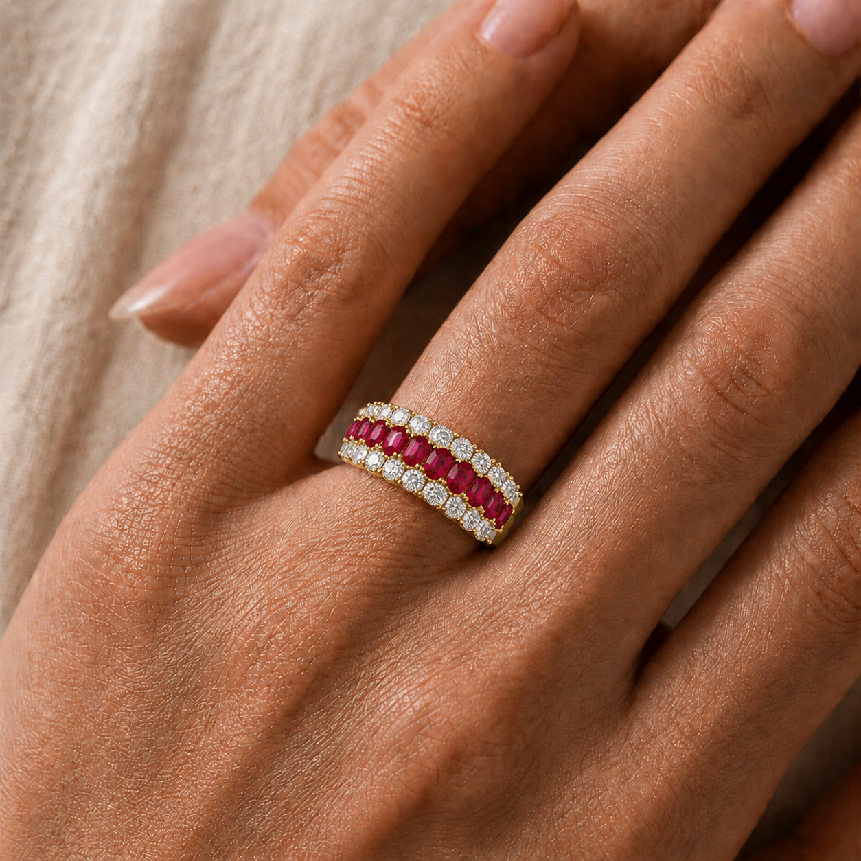 Ruby and Diamond Regal Band Ring in 18K Gold