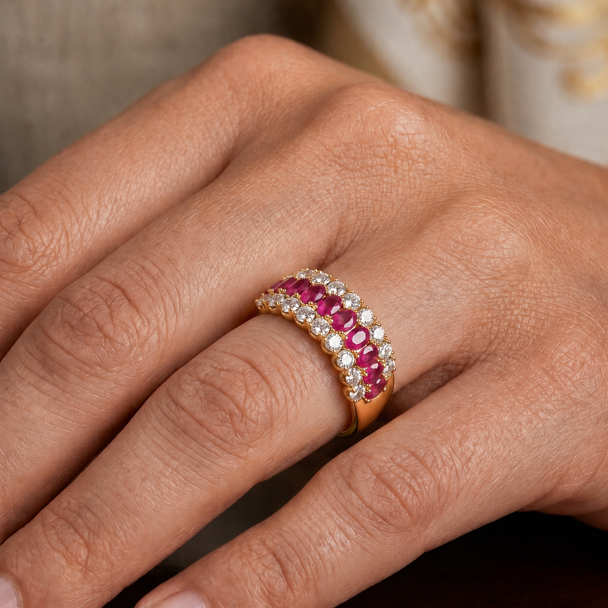 Ruby and Diamond Eclipse Ring in 18K Gold