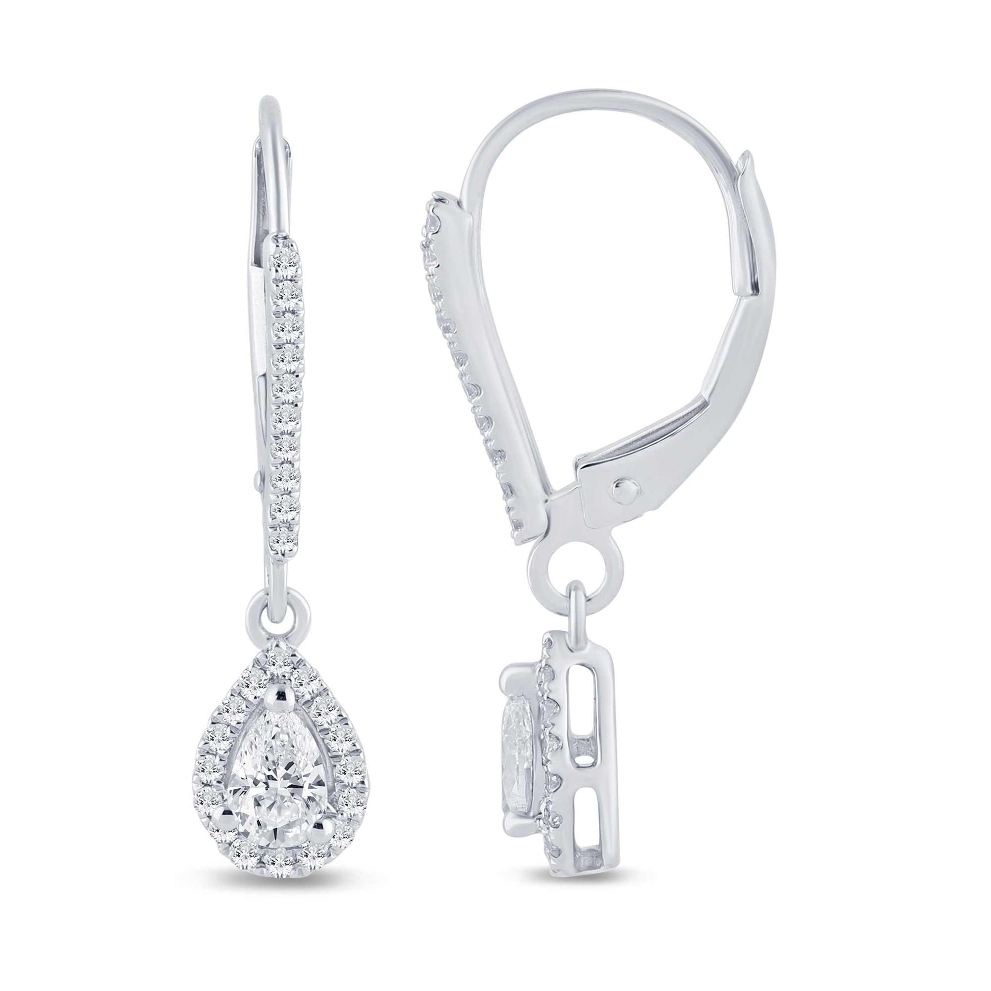 Pear Halo Natural Diamond Earrings In 14K Gold
