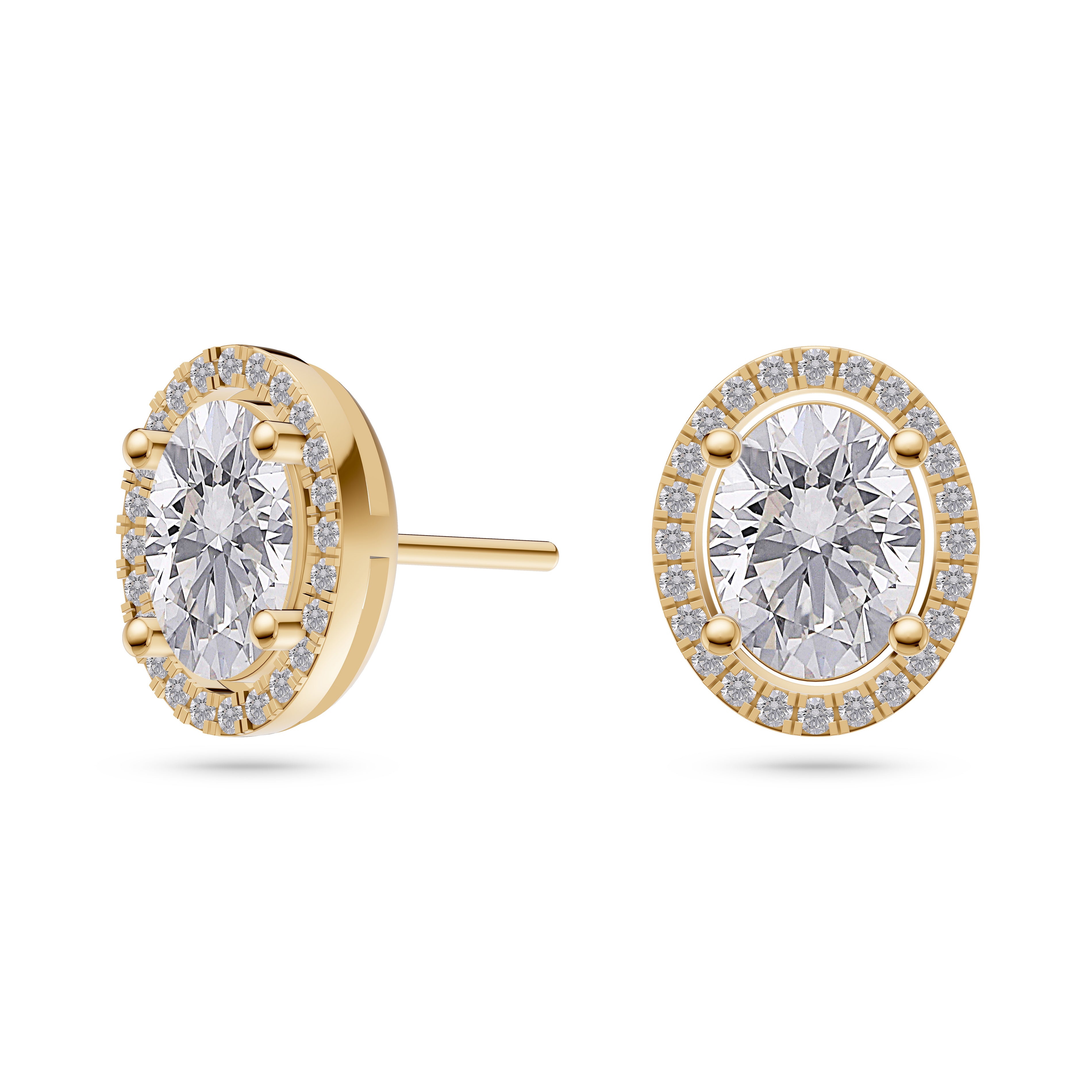 Heirloom-Inspired Oval Diamond Halo Stud Earrings In 14K Gold