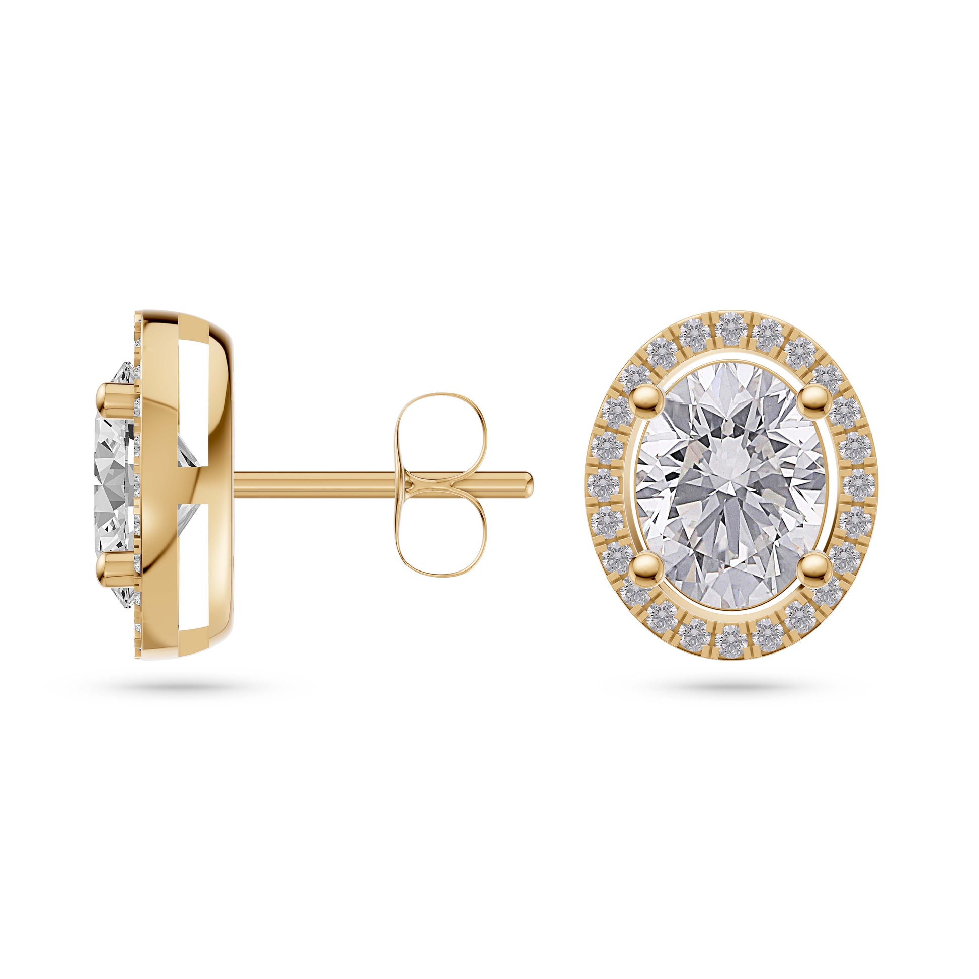 Heirloom-Inspired Oval Diamond Halo Stud Earrings In 14K Gold