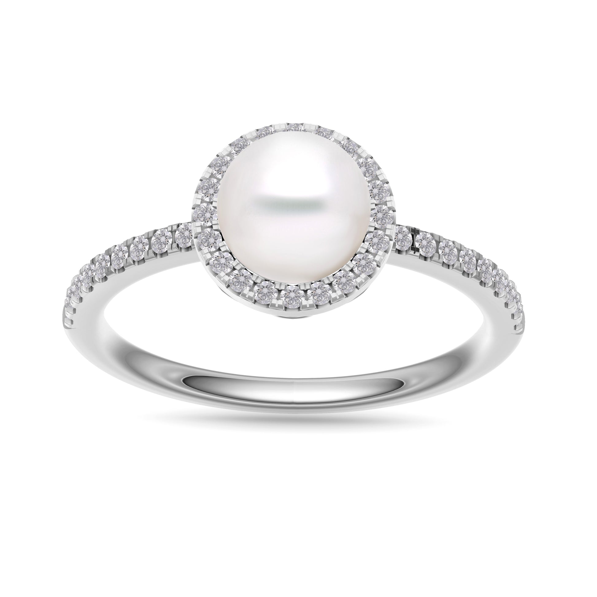 Classic Pearl Ring with Diamond Halo Ring In 14K Gold