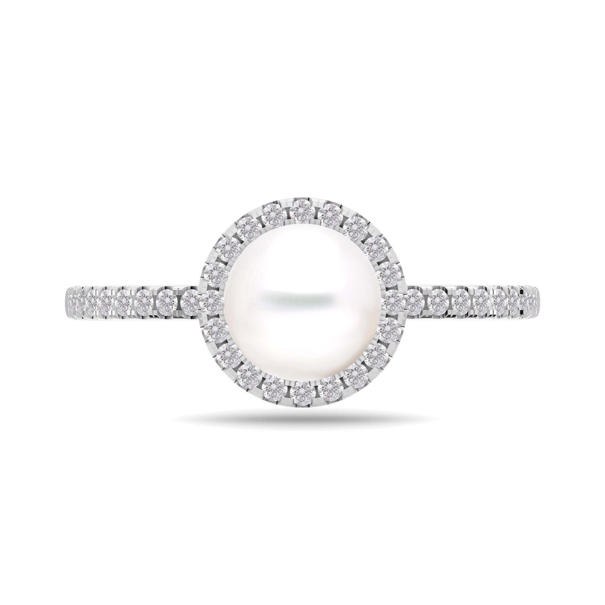Classic Pearl Ring with Diamond Halo Ring In 14K Gold