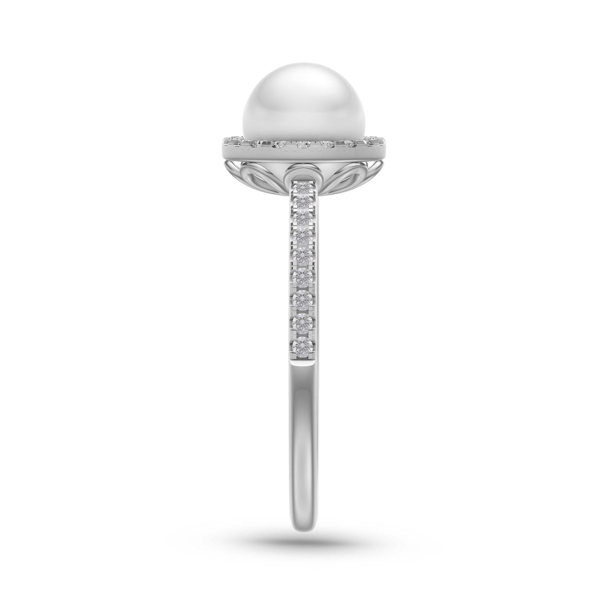 Classic Pearl Ring with Diamond Halo Ring In 14K Gold
