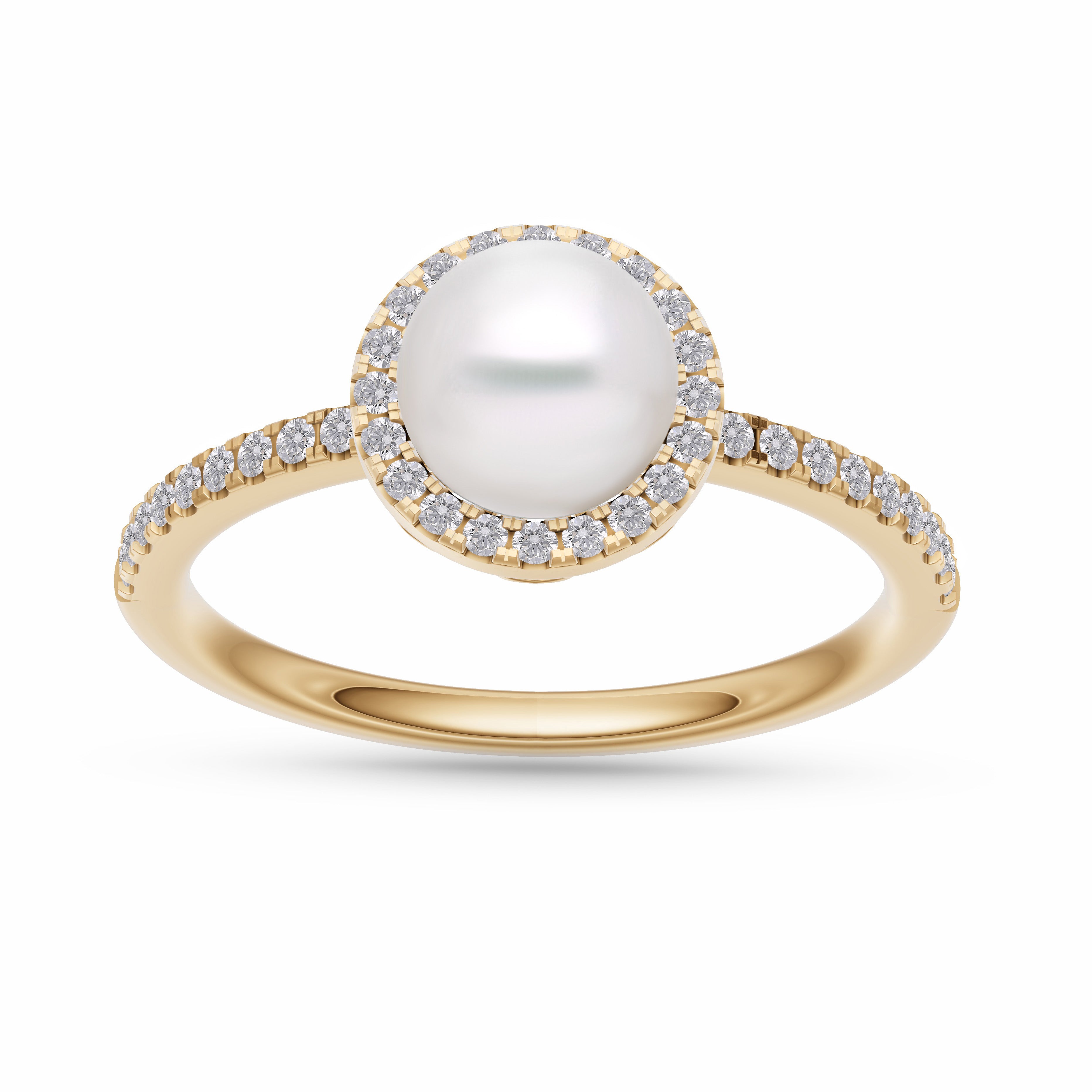 Classic Pearl Ring with Diamond Halo Ring In 14K Gold