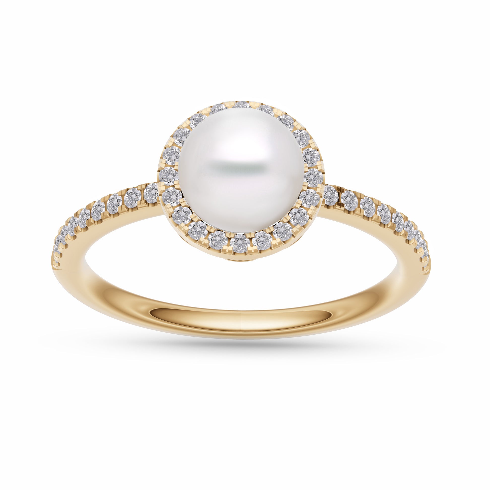 Classic Pearl Ring with Diamond Halo Ring In 14K Gold