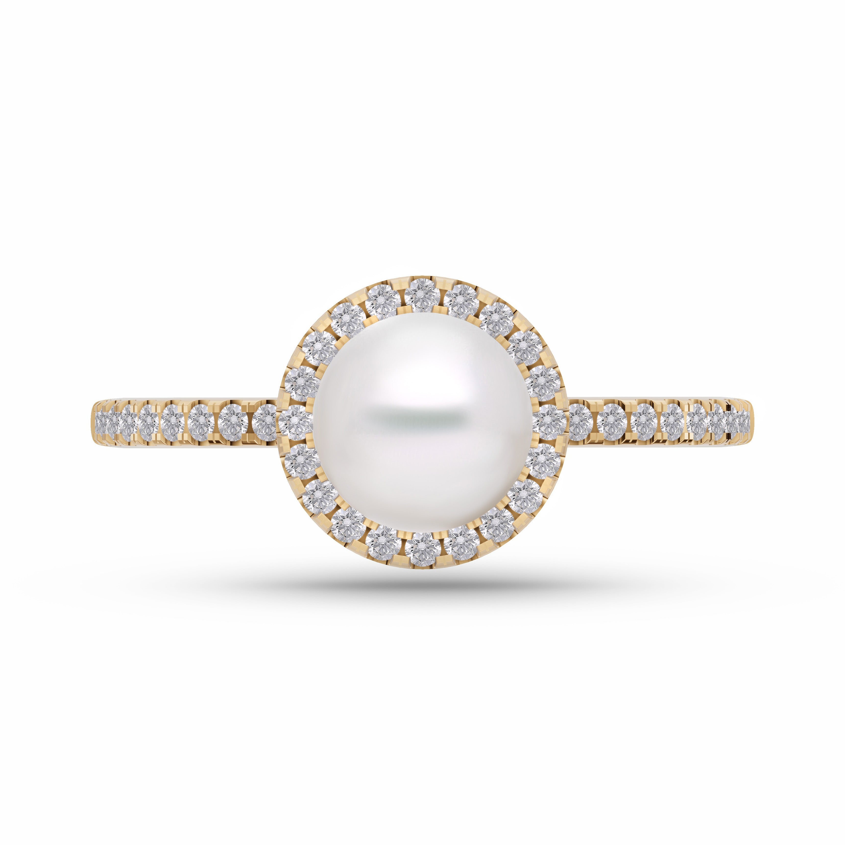 Classic Pearl Ring with Diamond Halo Ring In 14K Gold
