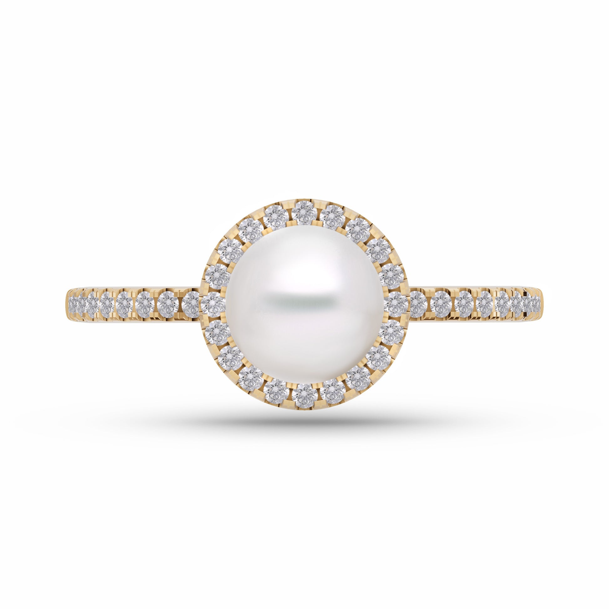 Classic Pearl Ring with Diamond Halo Ring In 14K Gold