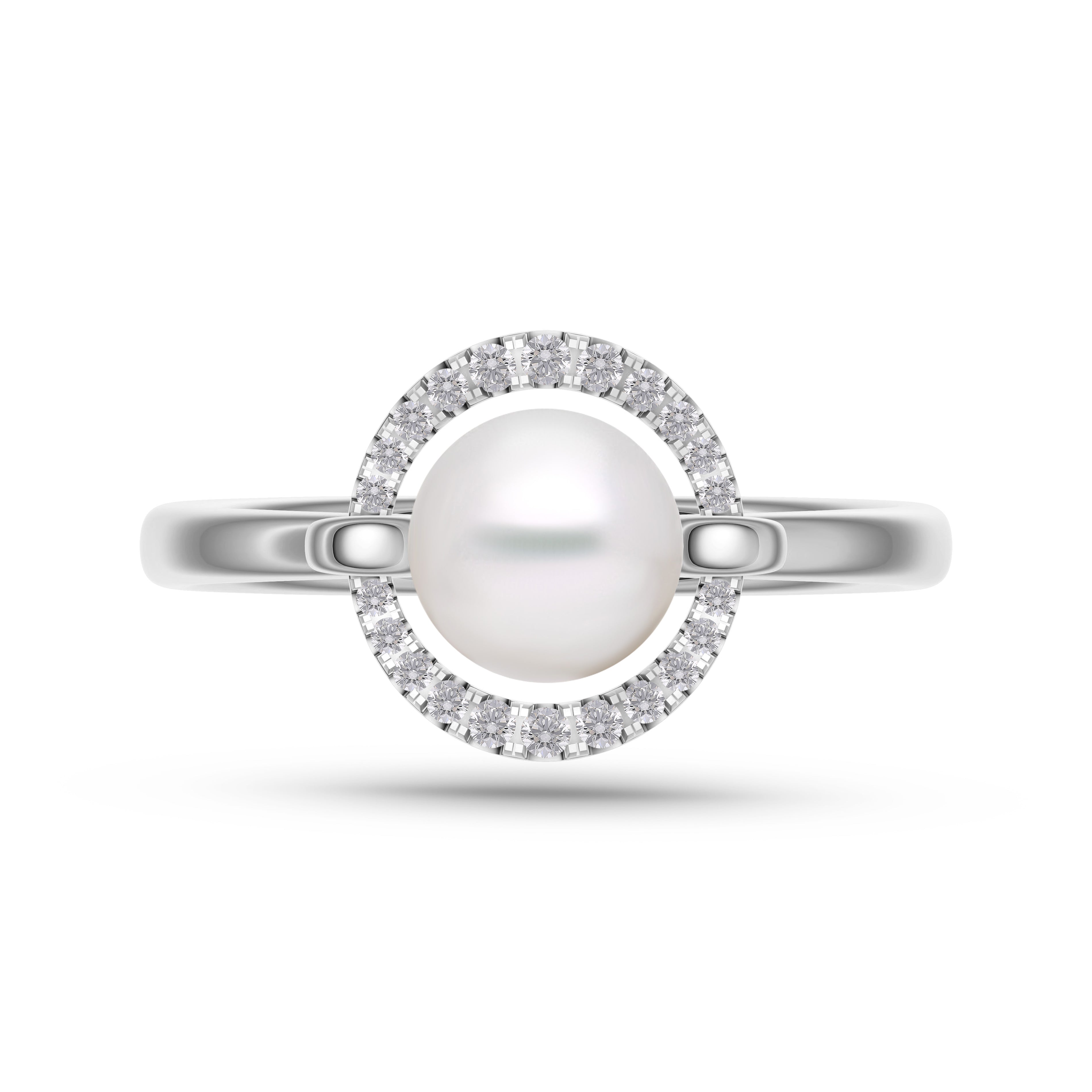 Pearl & Diamond Orbit Ring In 14K Gold