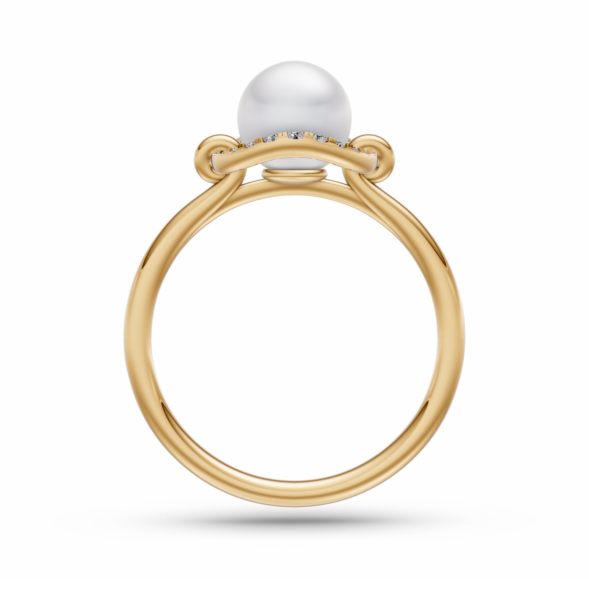 Pearl & Diamond Orbit Ring In 14K Gold