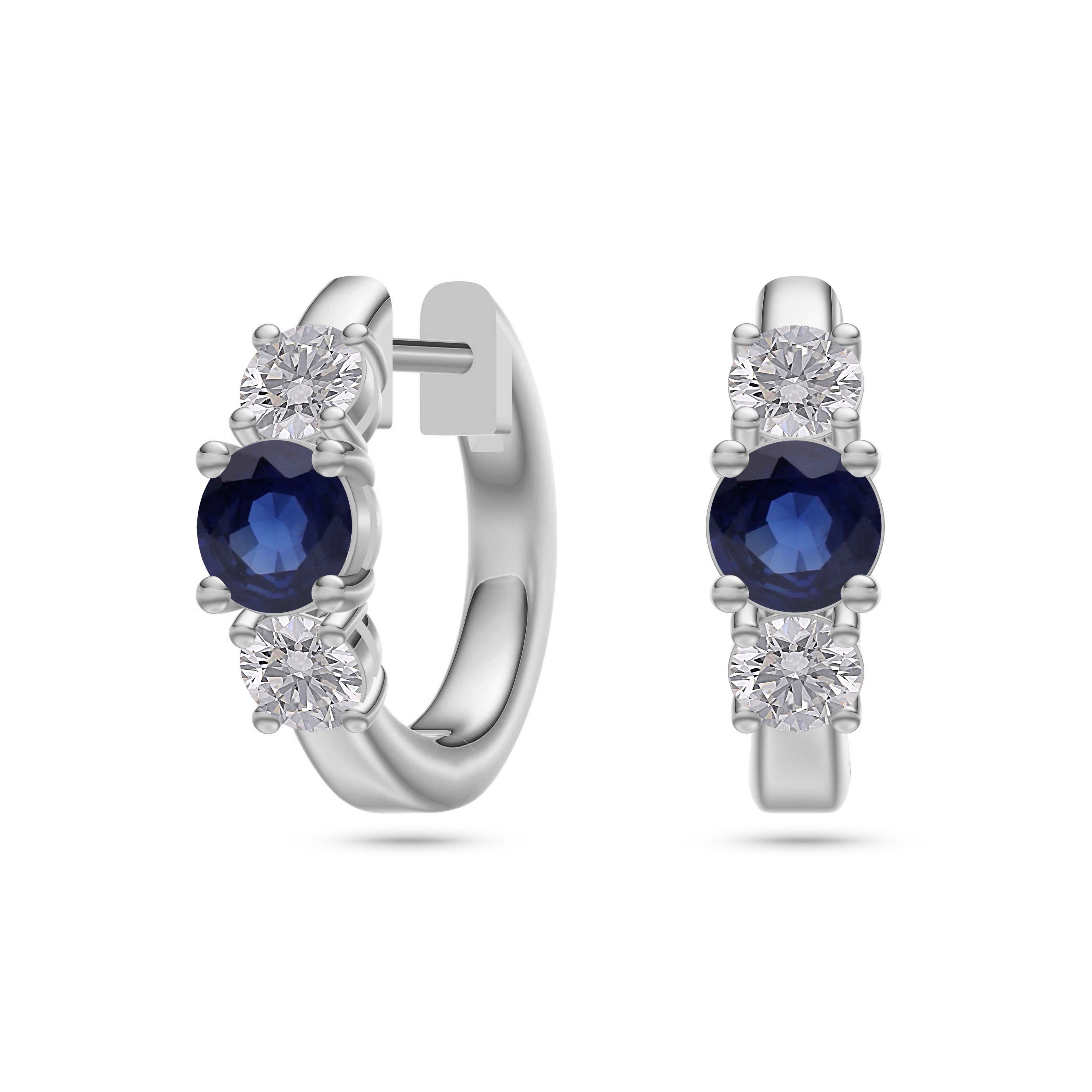 Sapphire and Diamond Huggie Earrings in 18K Gold