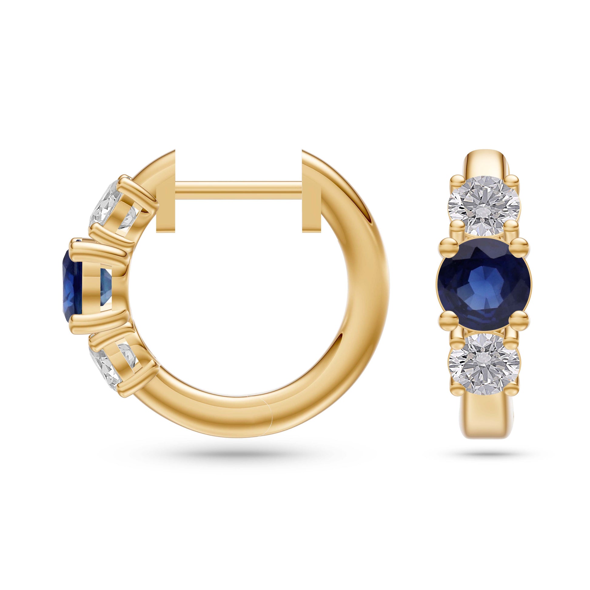 Sapphire and Diamond Huggie Earrings in 18K Gold