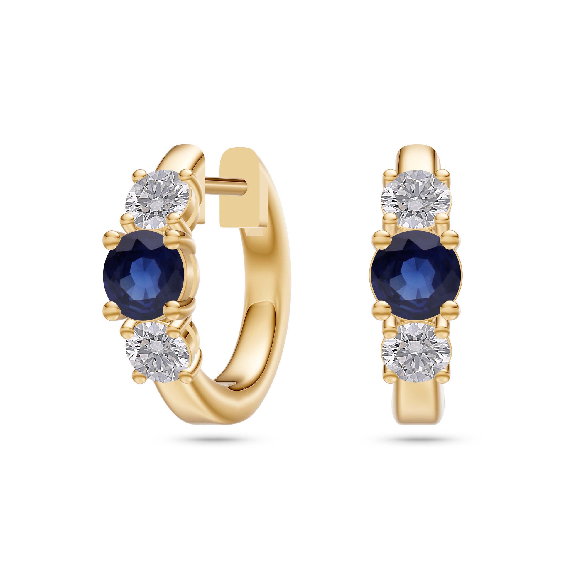 Sapphire and Diamond Huggie Earrings in 18K Gold