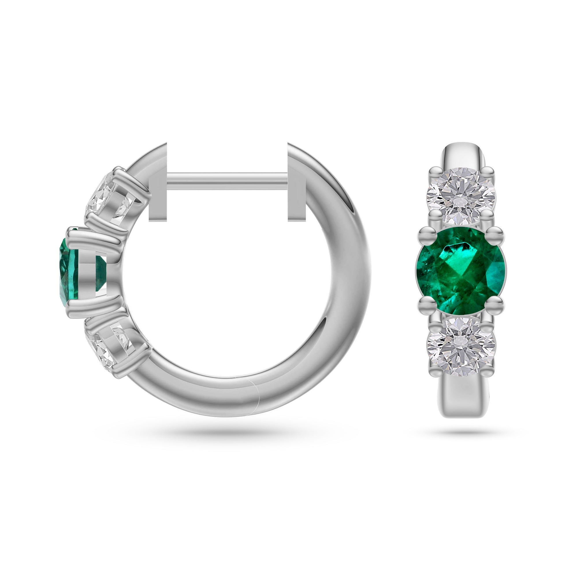 Emerald and Diamond Huggie Earrings in 18K Gold