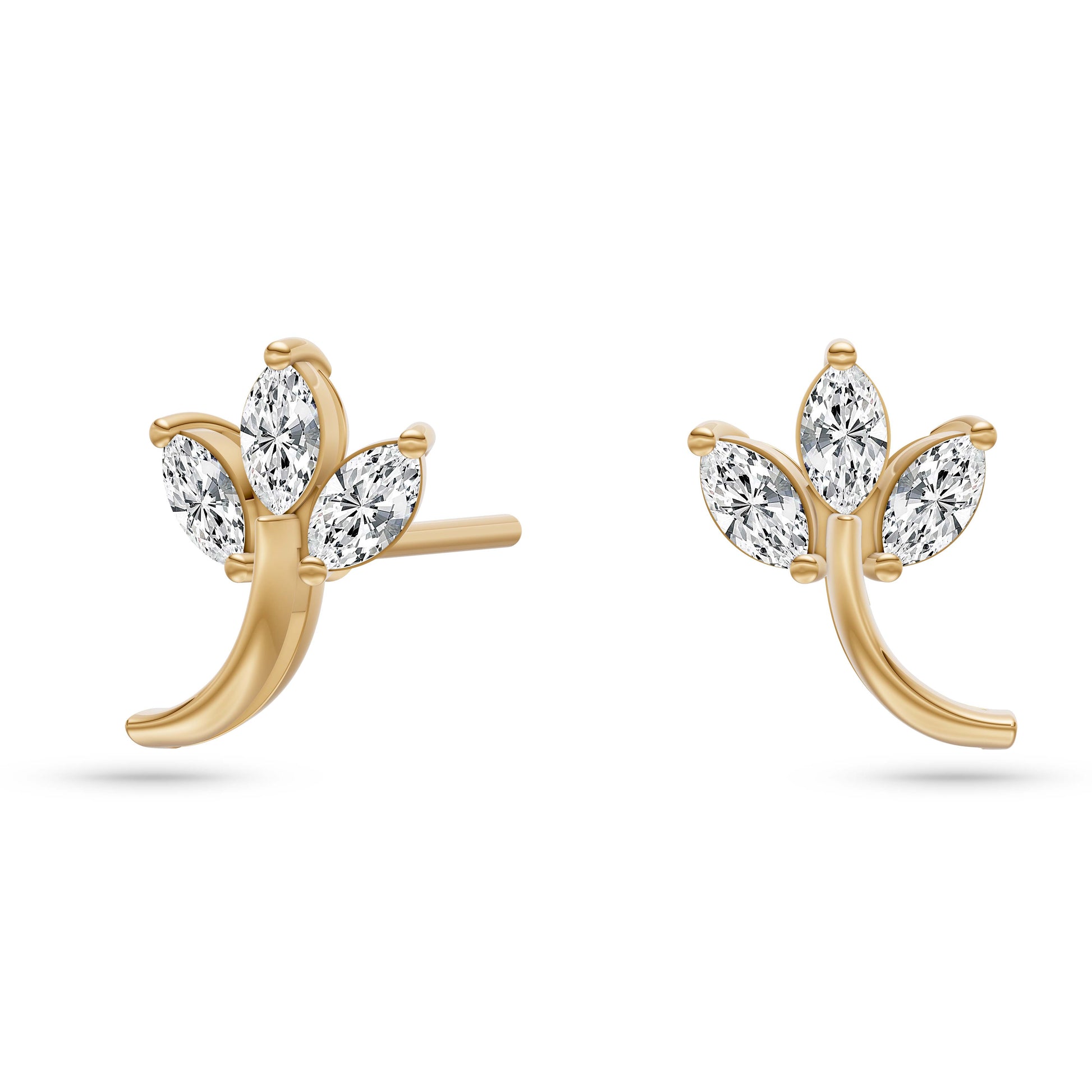 Nature Inspired Leafy Shaped Earrings In 14K Gold