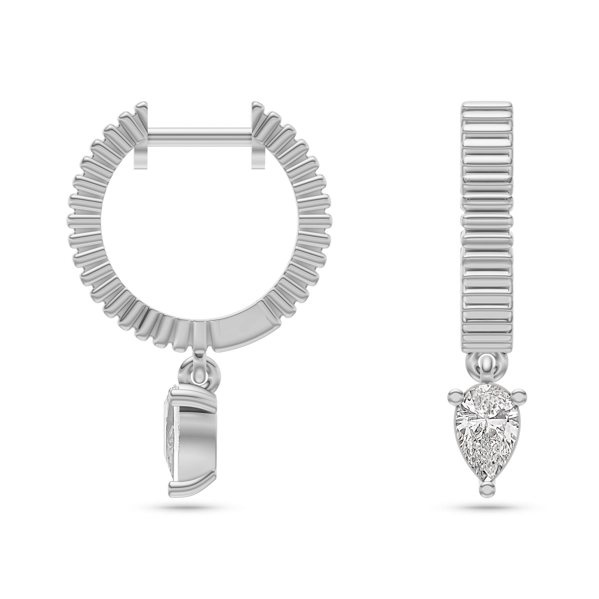 Pear Diamond Textured Hoop Earrings
