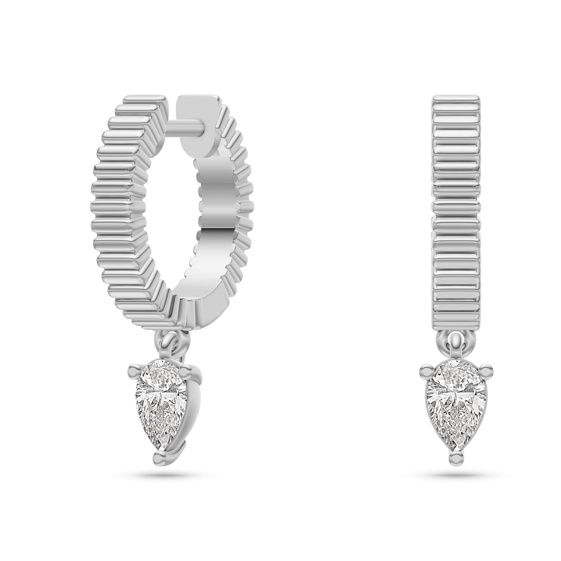 Pear Diamond Textured Hoop Earrings