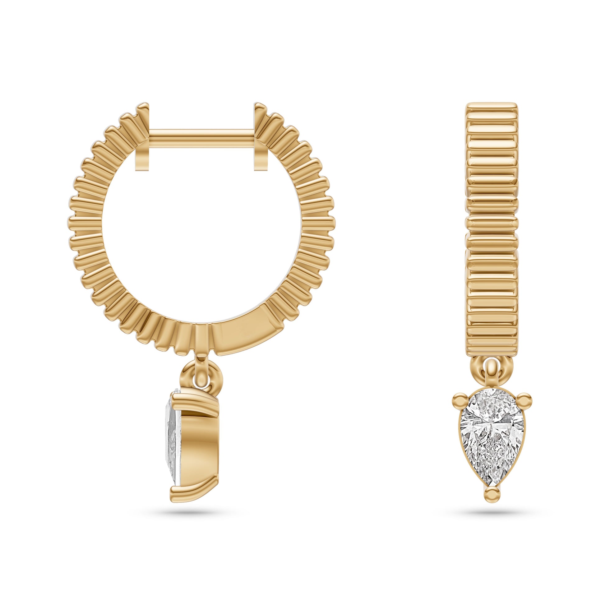 Pear Diamond Textured Hoop Earrings