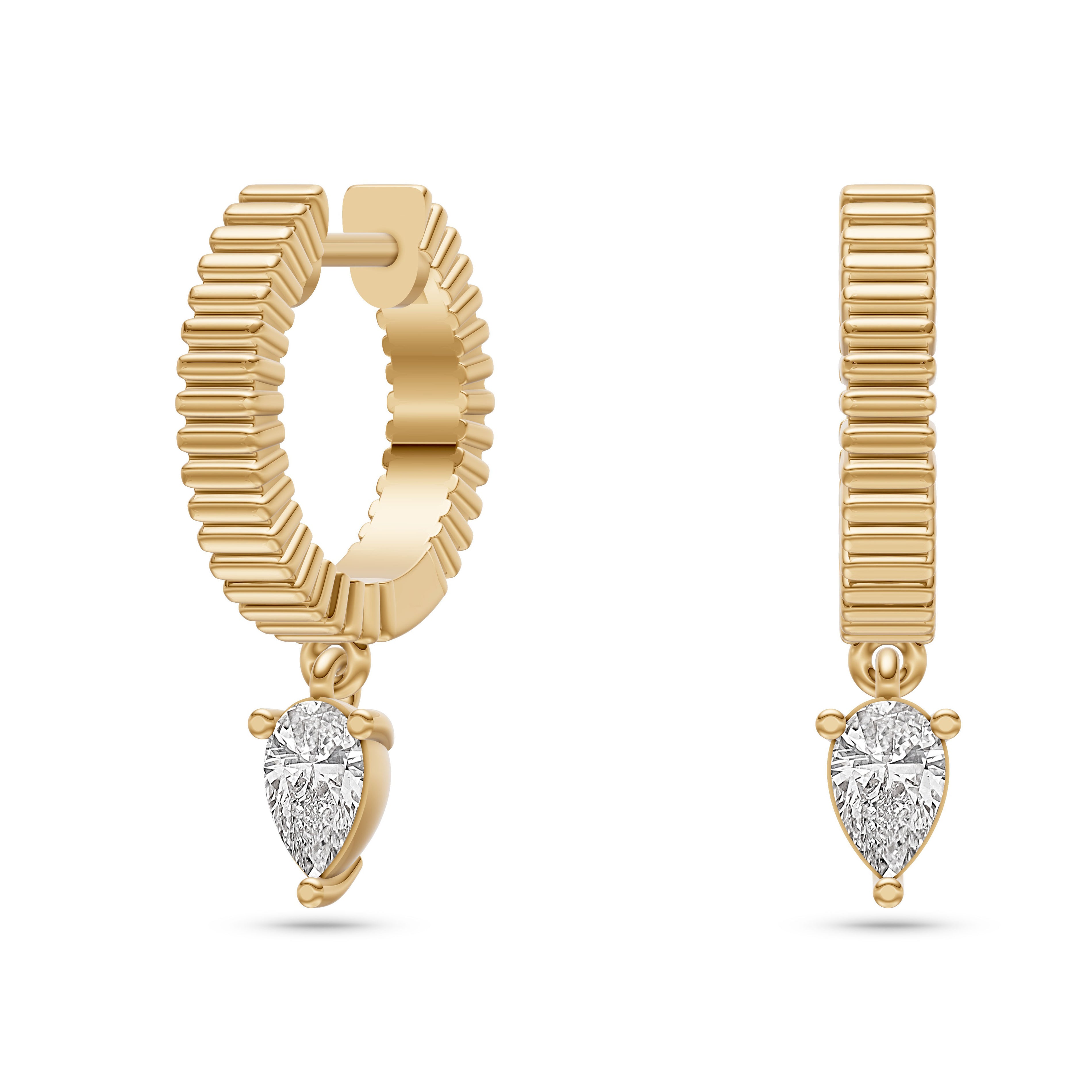 Pear Diamond Textured Hoop Earrings