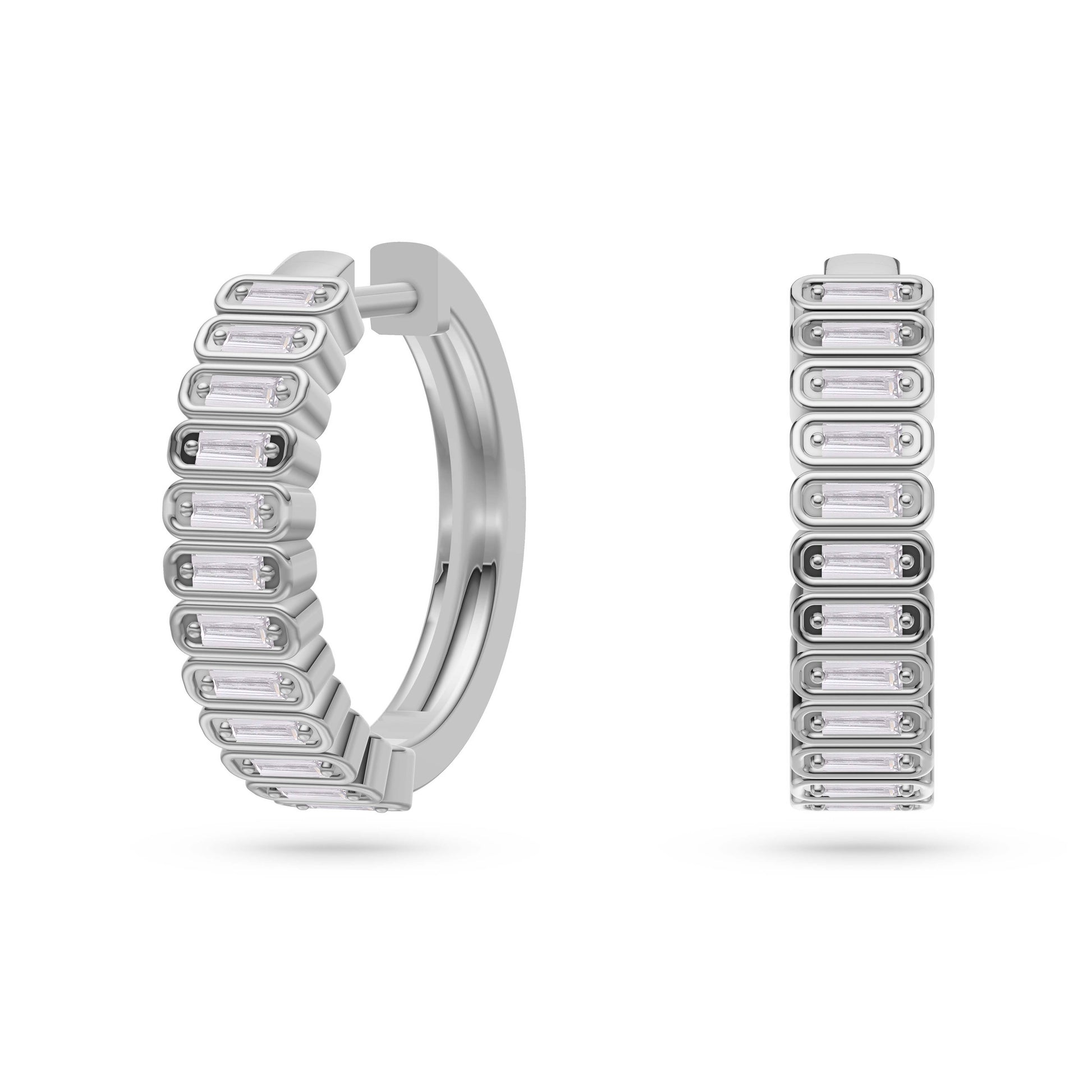 Baguette Diamond Huggie Hoop Earrings in 14K Gold