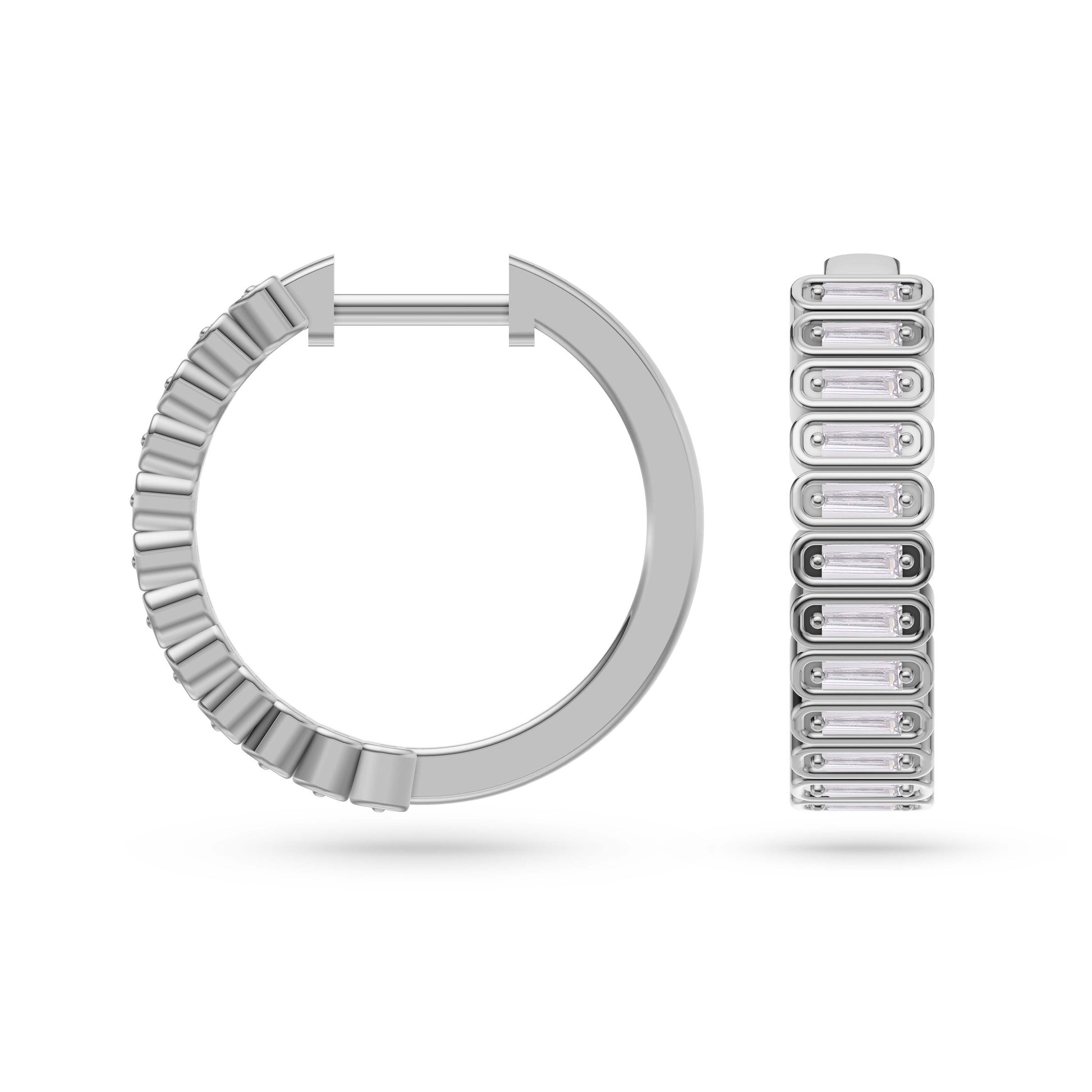 Baguette Diamond Huggie Hoop Earrings in 14K Gold