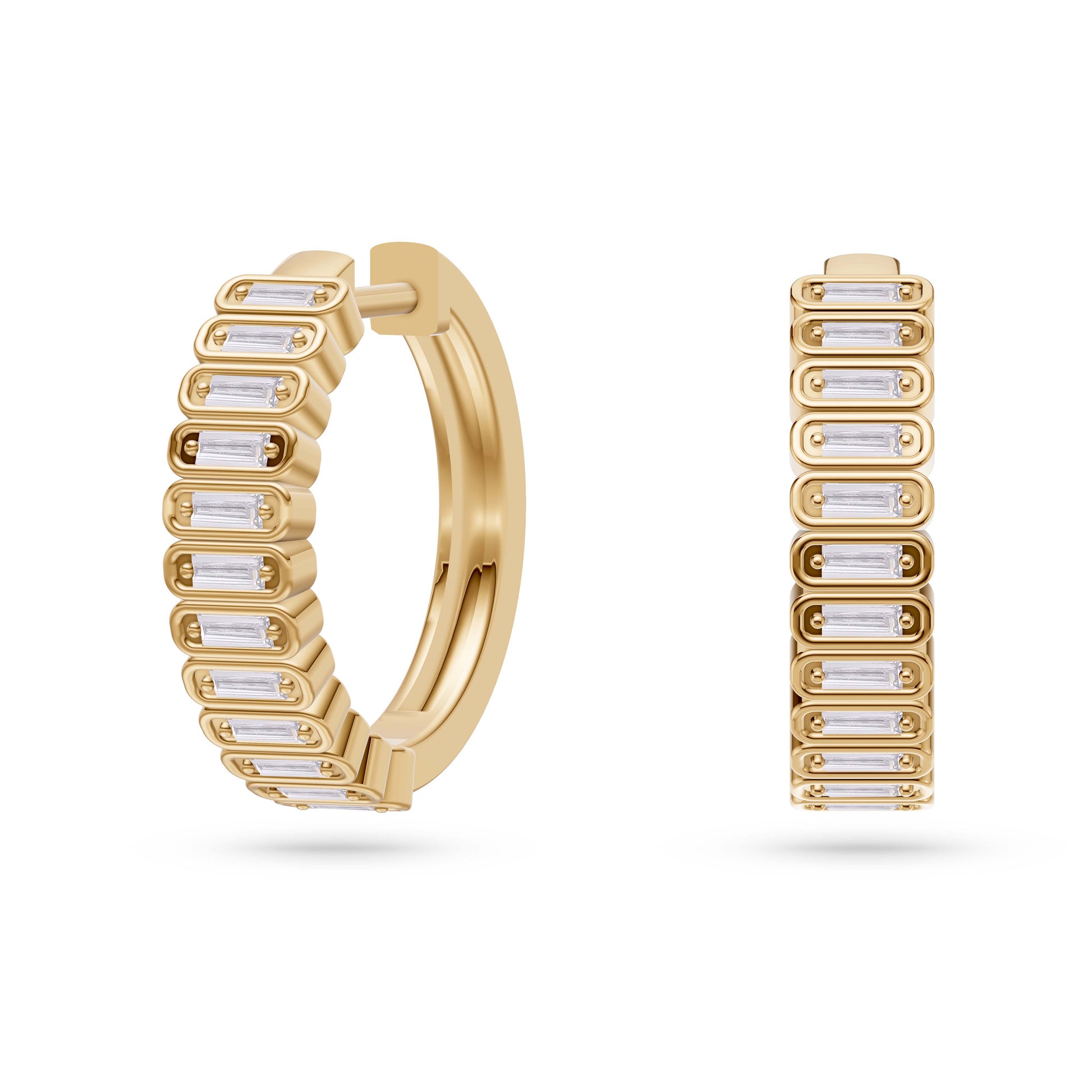 Baguette Diamond Huggie Hoop Earrings in 14K Gold