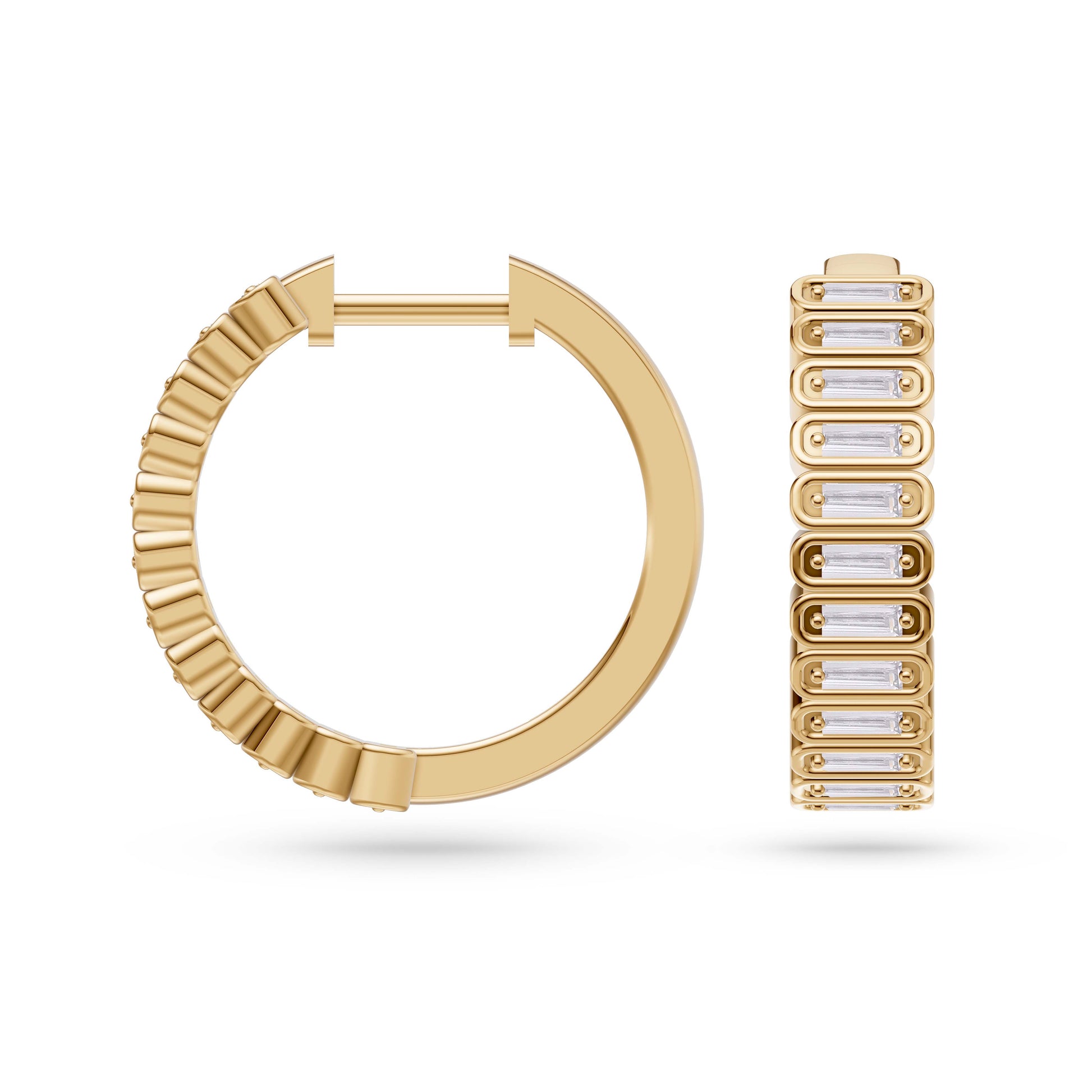 Baguette Diamond Huggie Hoop Earrings in 14K Gold