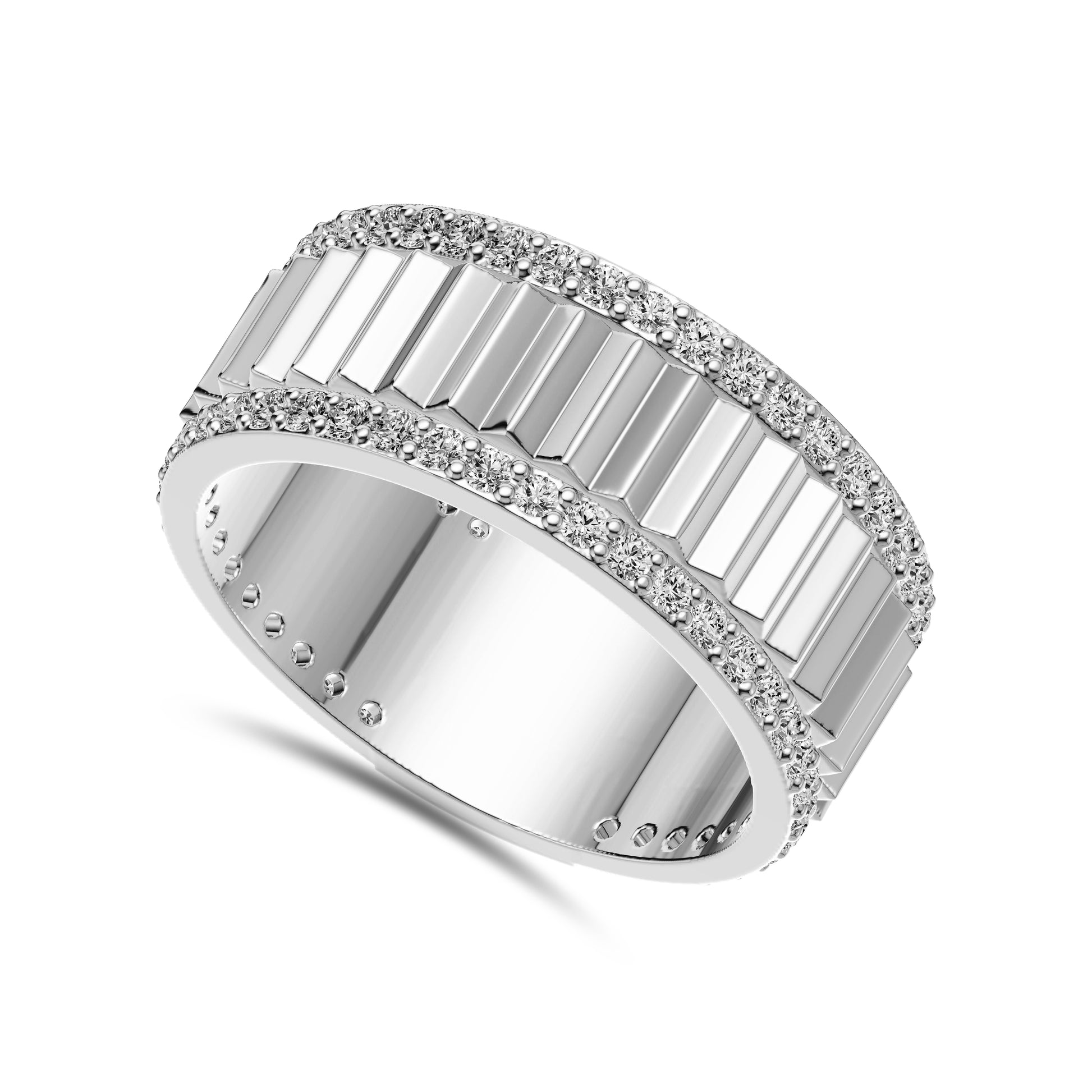 Ridged Diamond Band Ring in 14K Gold