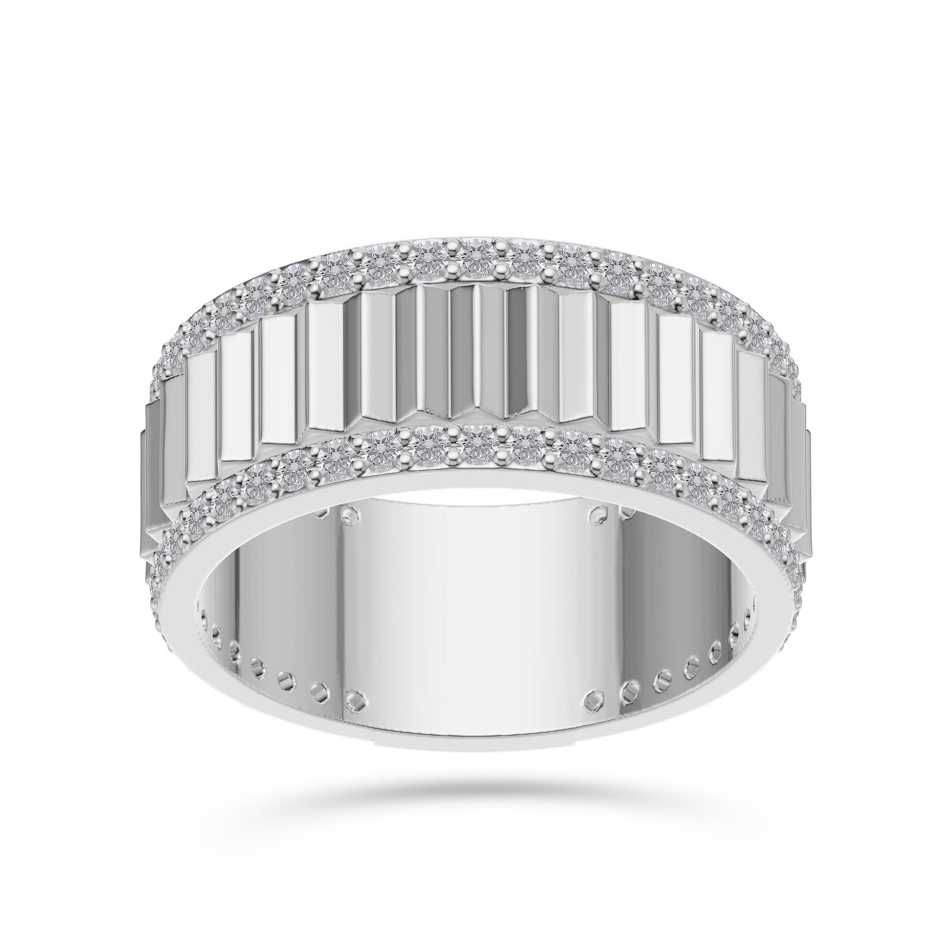 Ridged Diamond Band Ring in 14K Gold