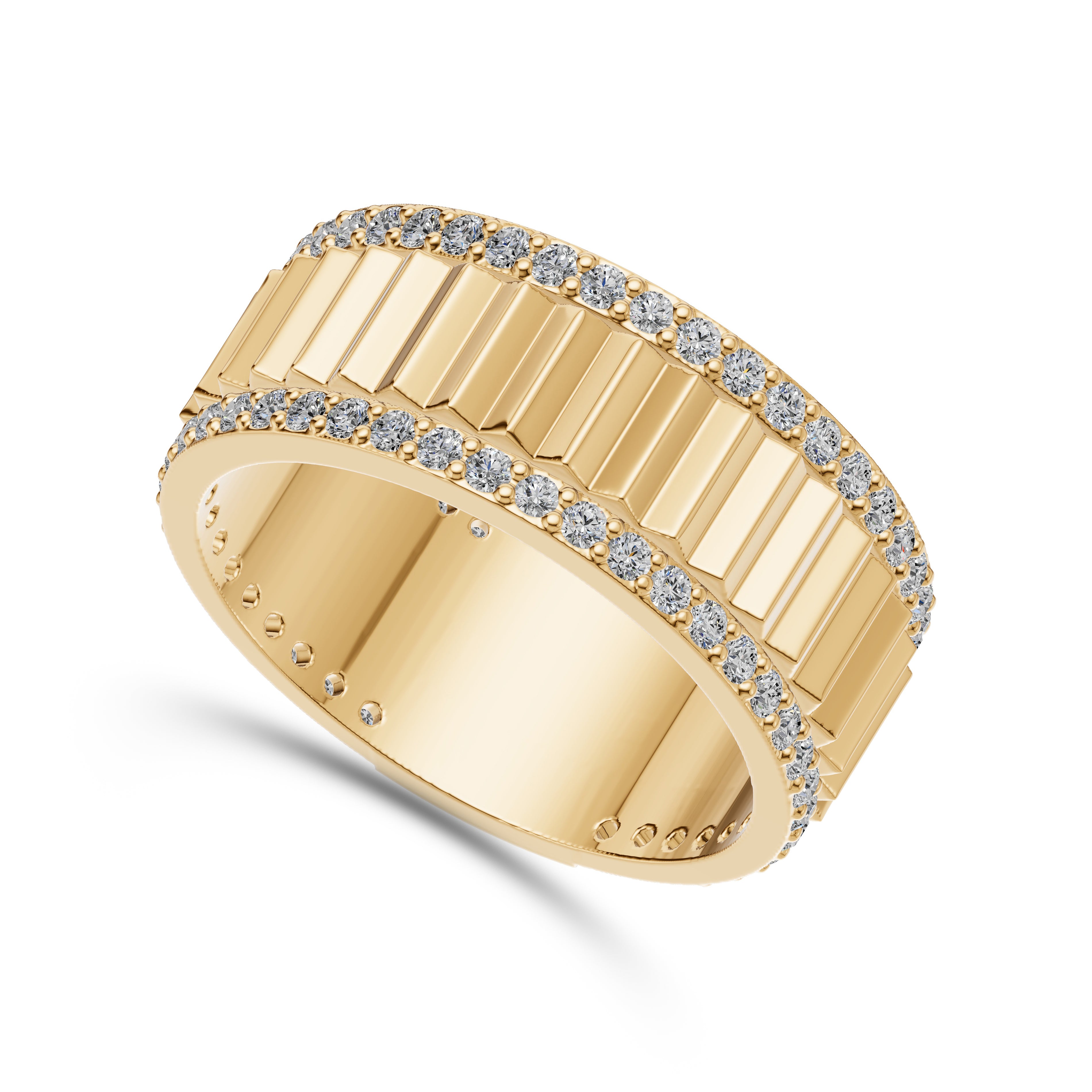 Ridged Diamond Band Ring in 14K Gold