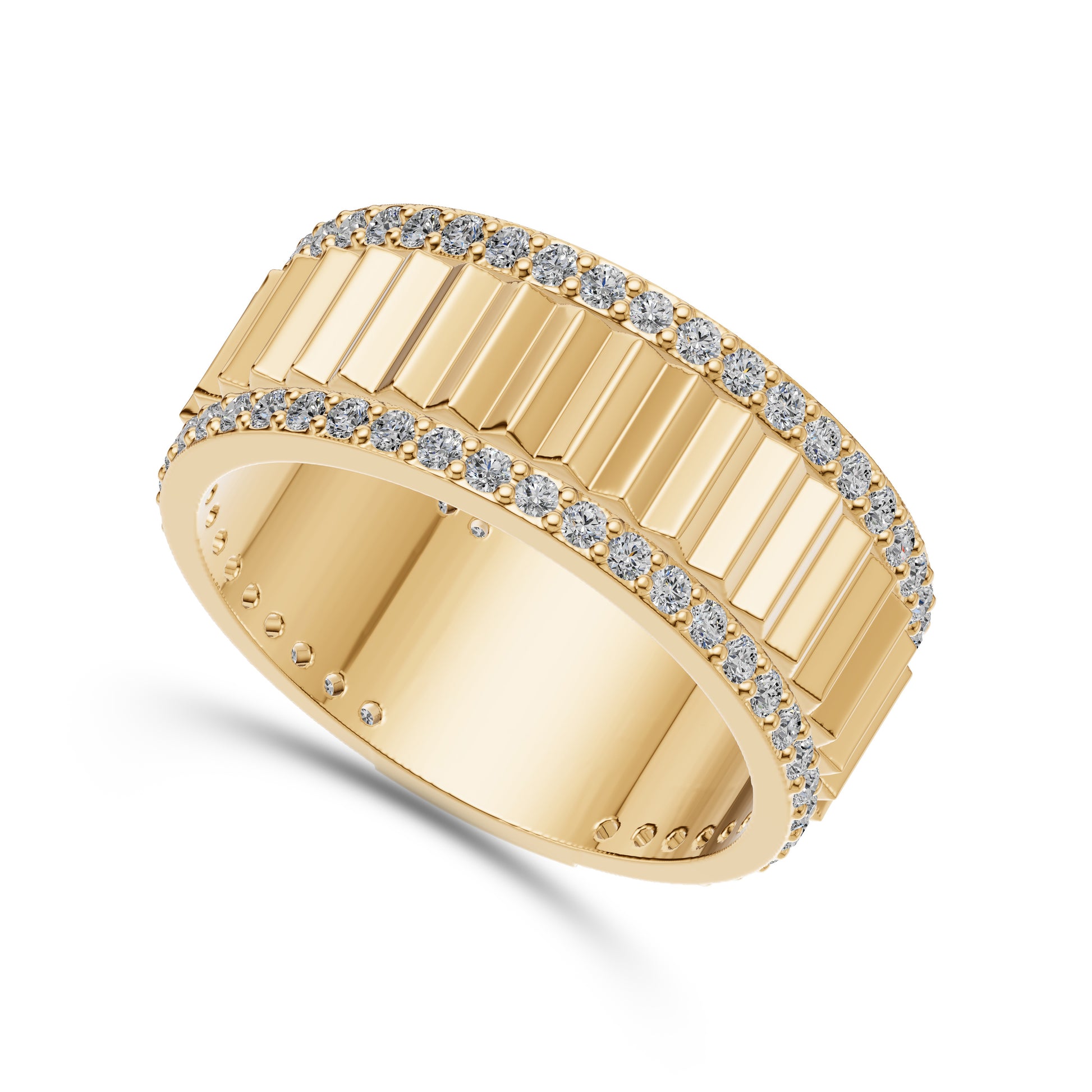 Ridged Diamond Band Ring in 14K Gold