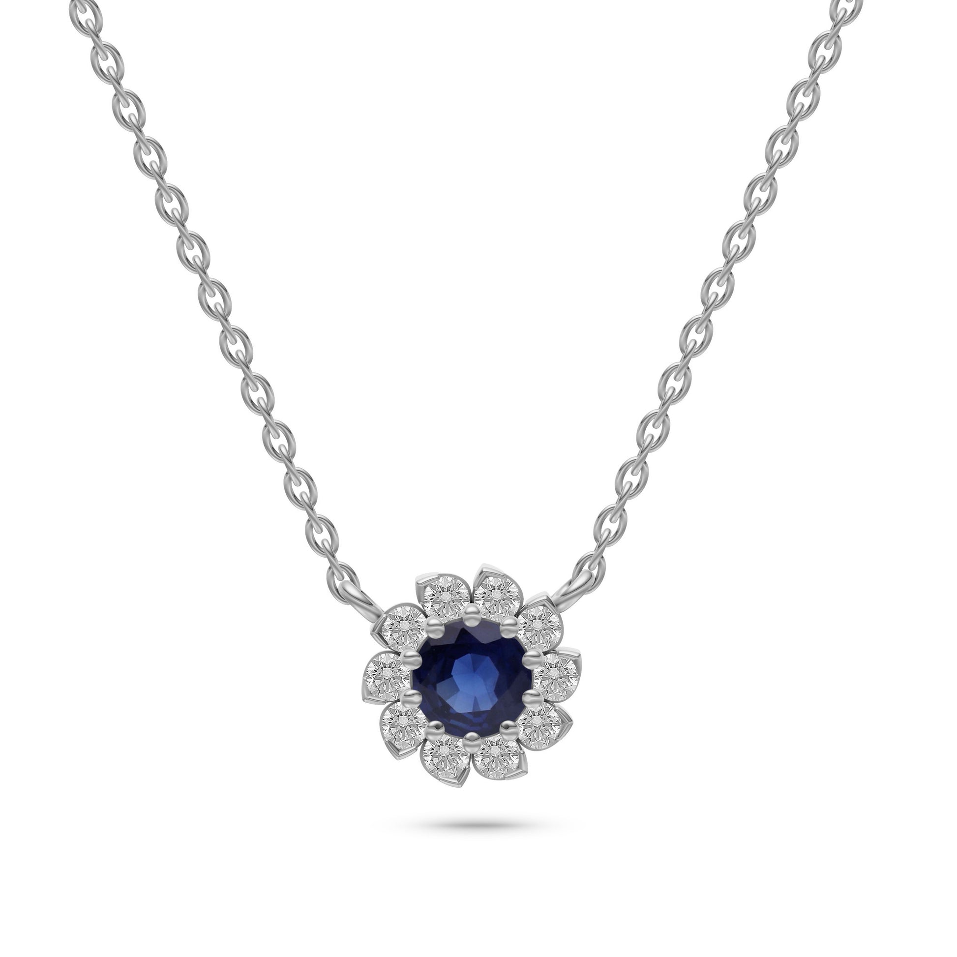 Blue Sapphire Daisy Floral Necklace in 18K Gold