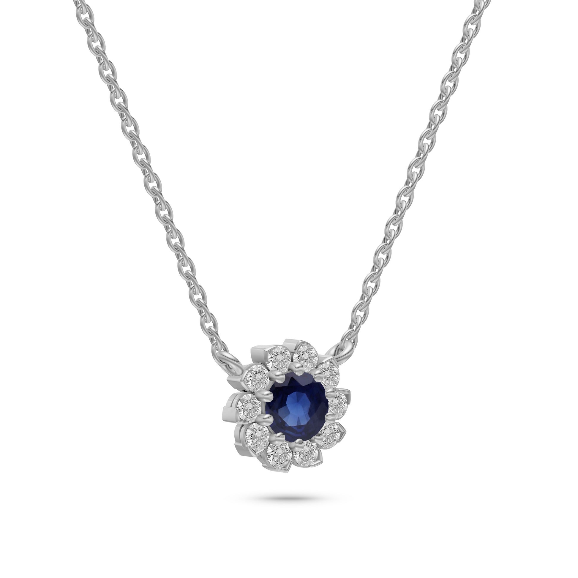 Blue Sapphire Daisy Floral Necklace in 18K Gold