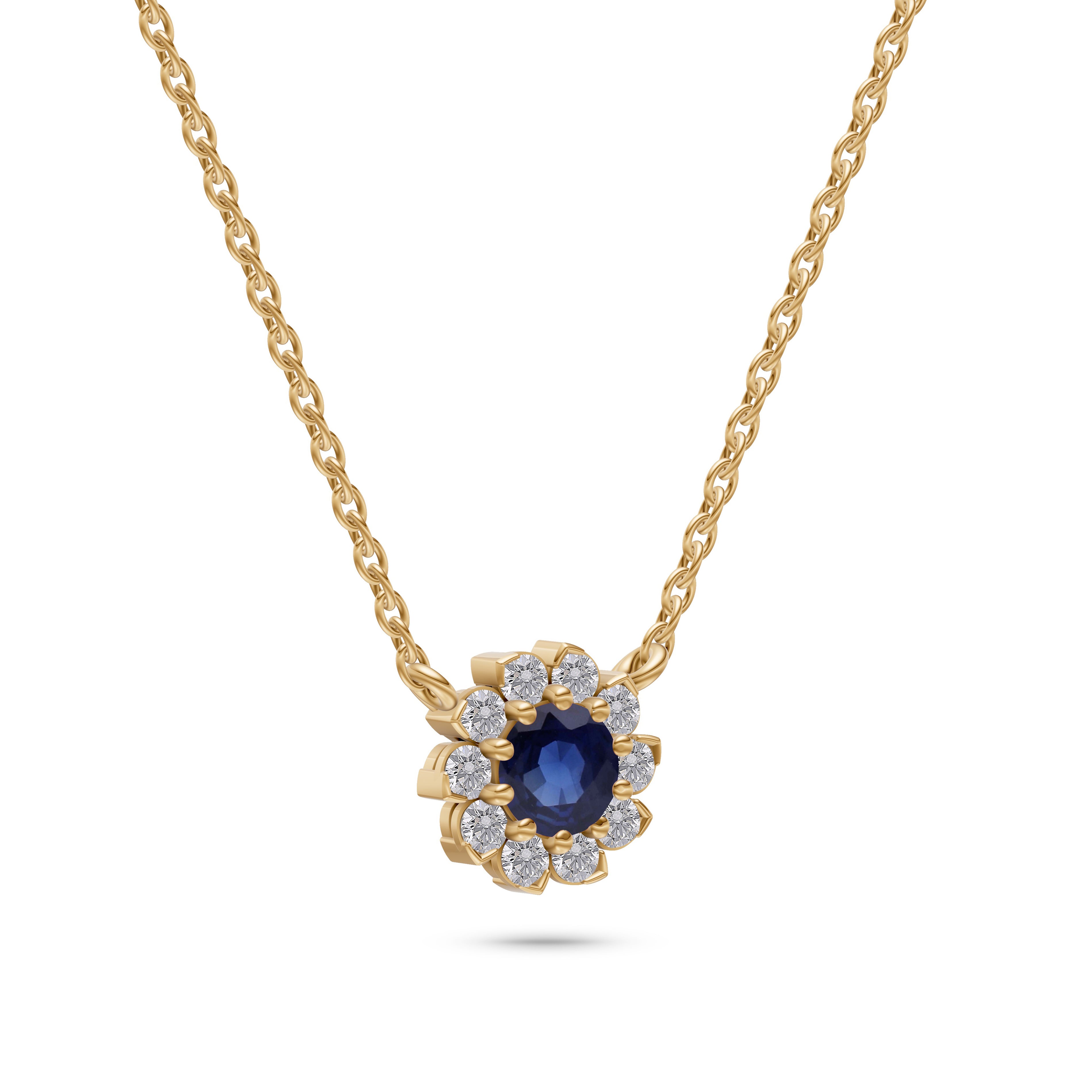 Blue Sapphire Daisy Floral Necklace in 18K Gold