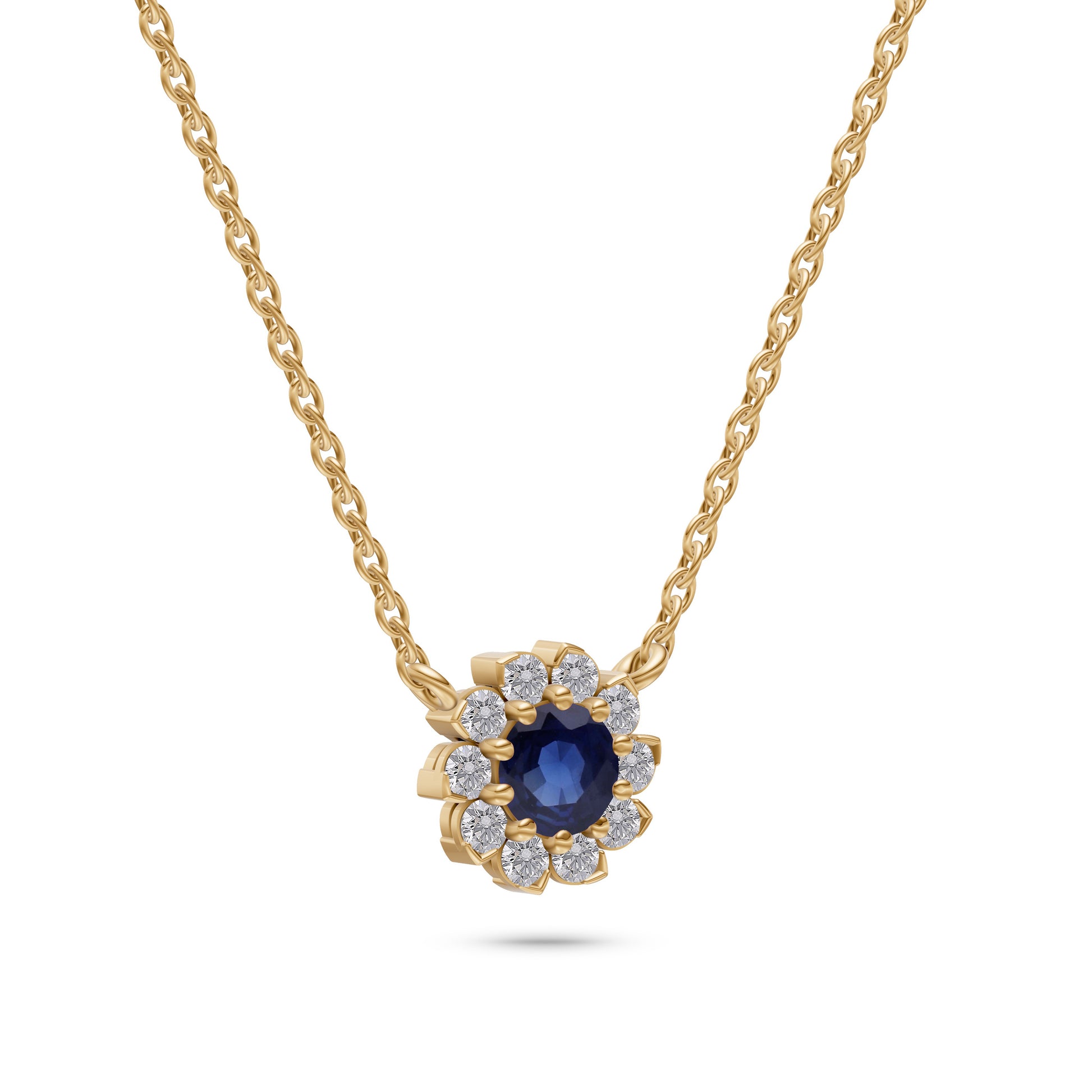 Blue Sapphire Daisy Floral Necklace in 18K Gold