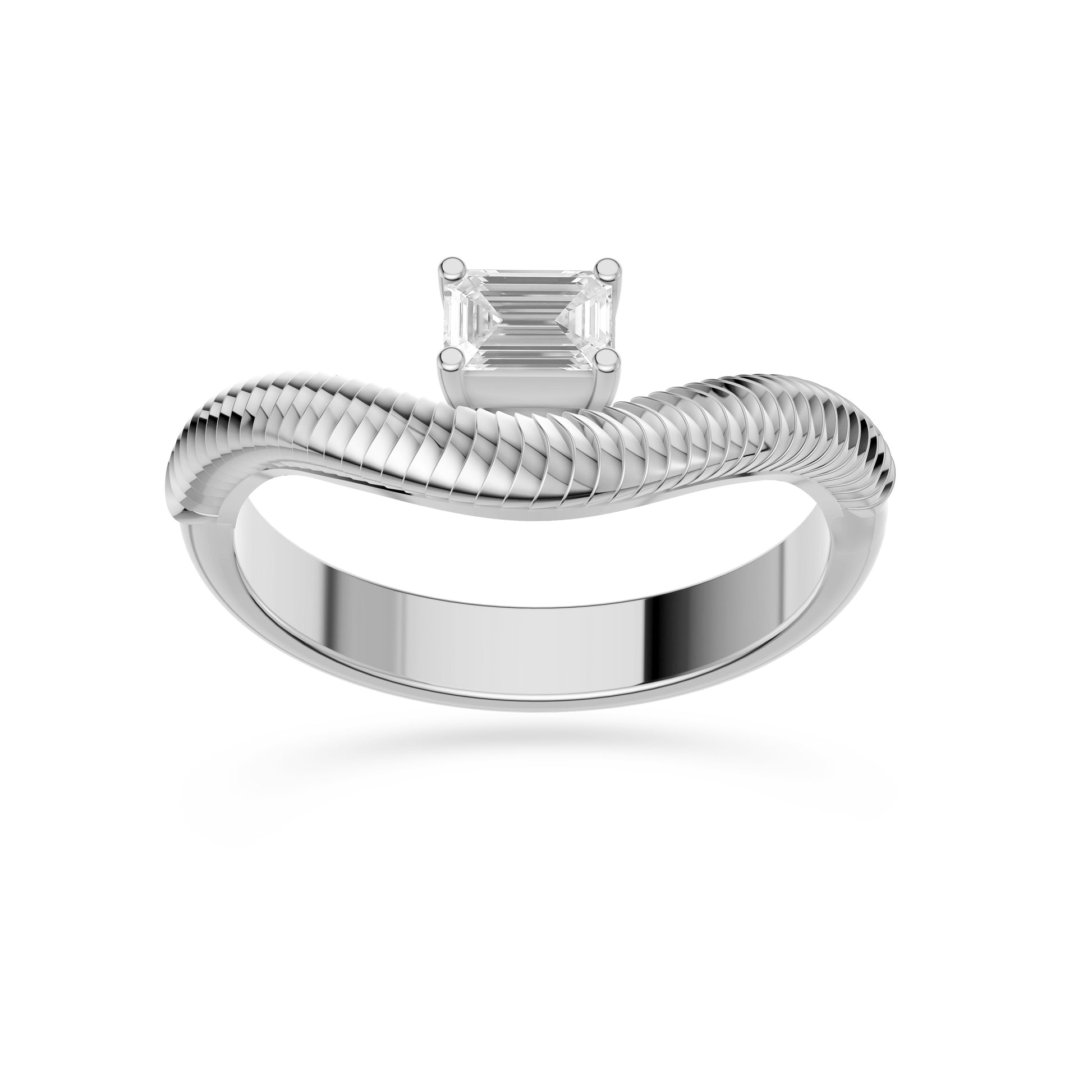 Emerald-Cut Diamond Ring with Textured Band in 14K Gold