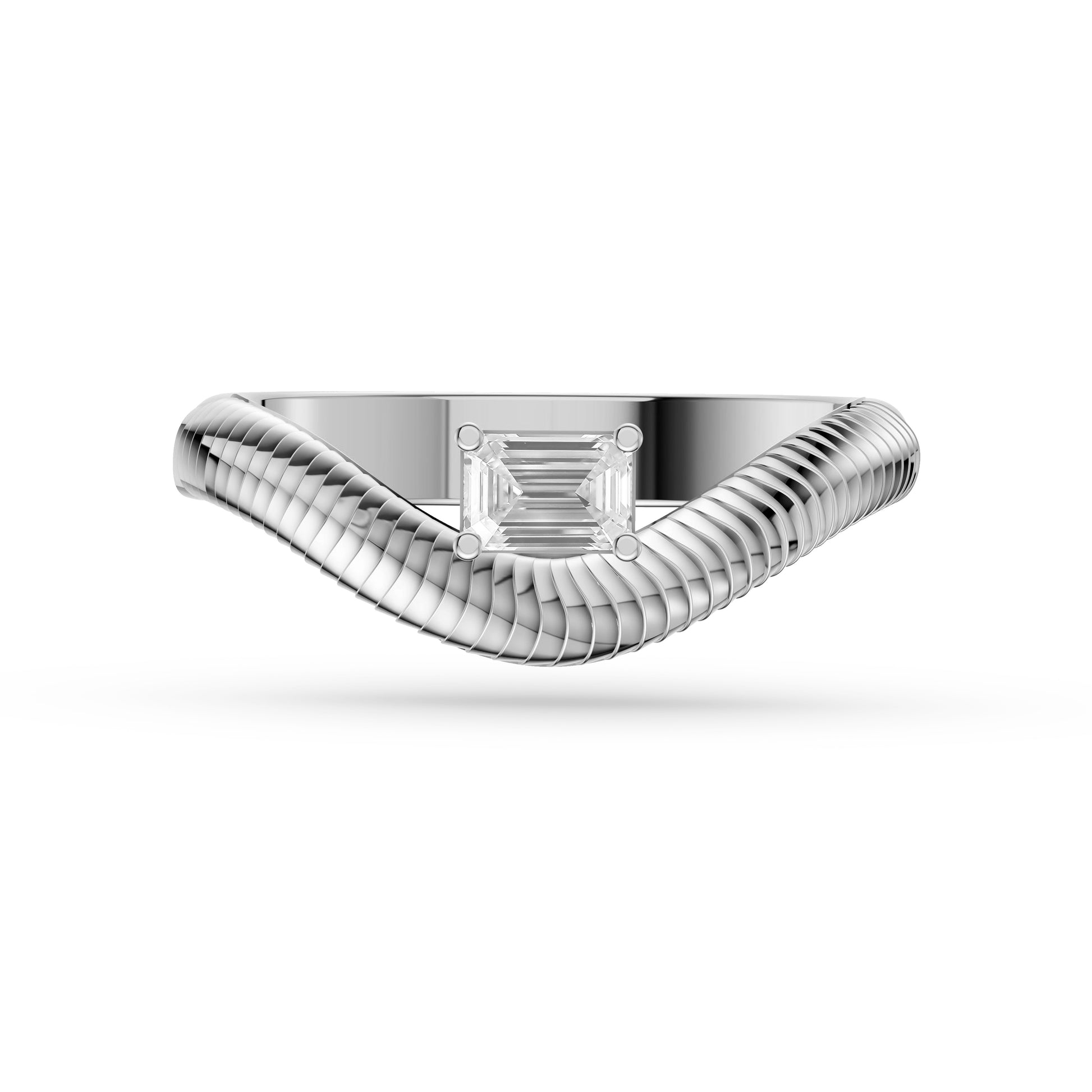 Emerald-Cut Diamond Ring with Textured Band in 14K Gold