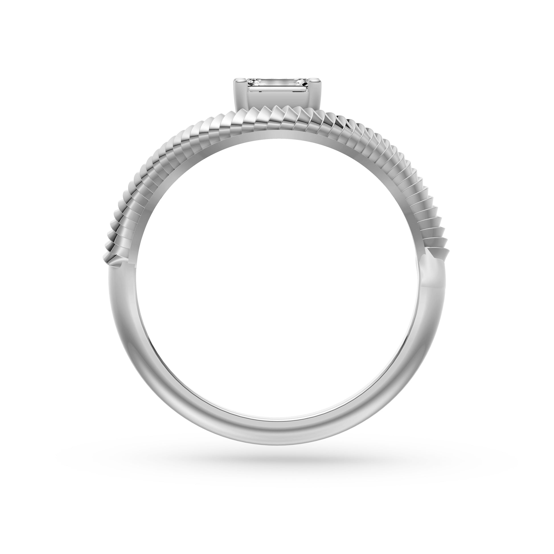 Emerald-Cut Diamond Ring with Textured Band in 14K Gold