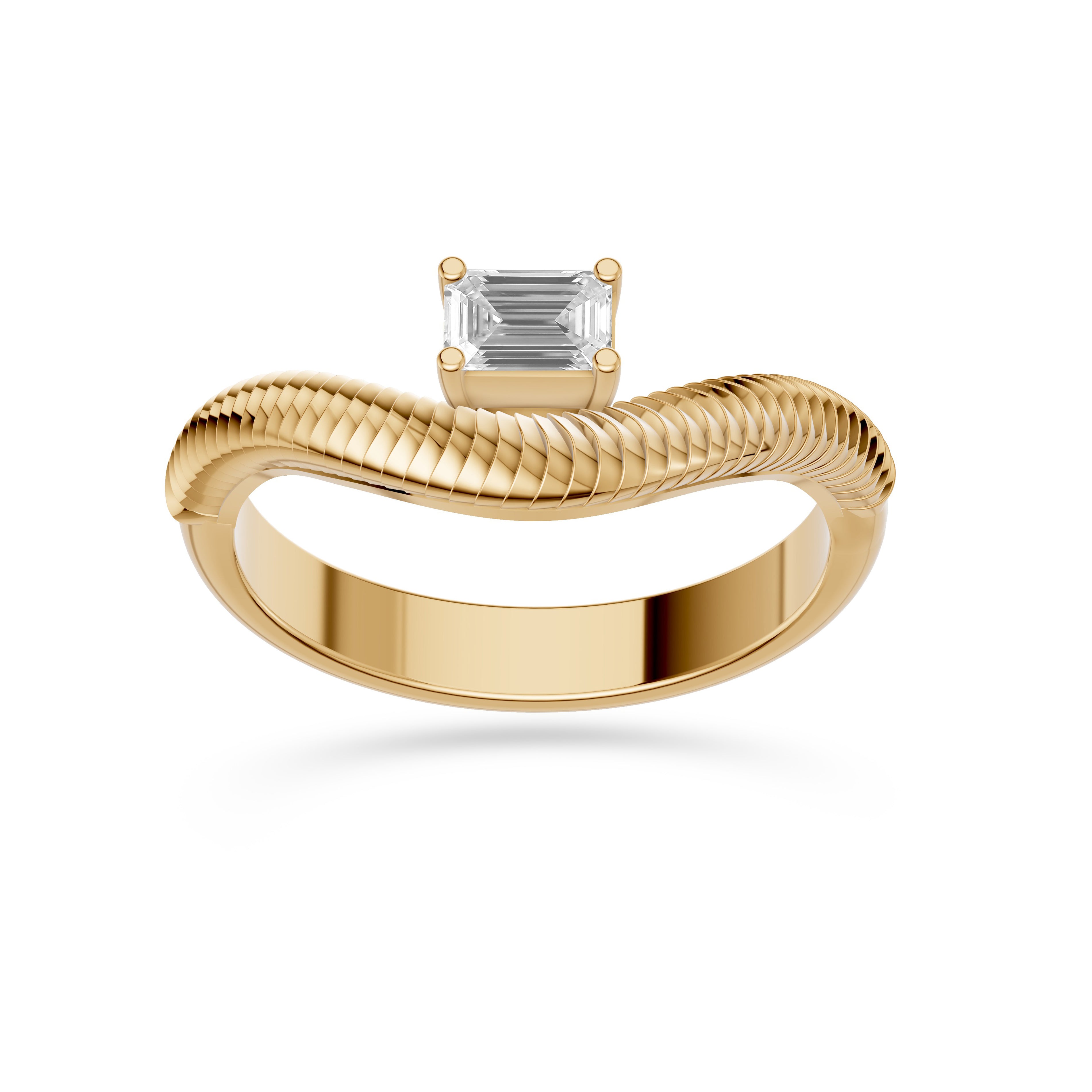 Emerald-Cut Diamond Ring with Textured Band in 14K Gold