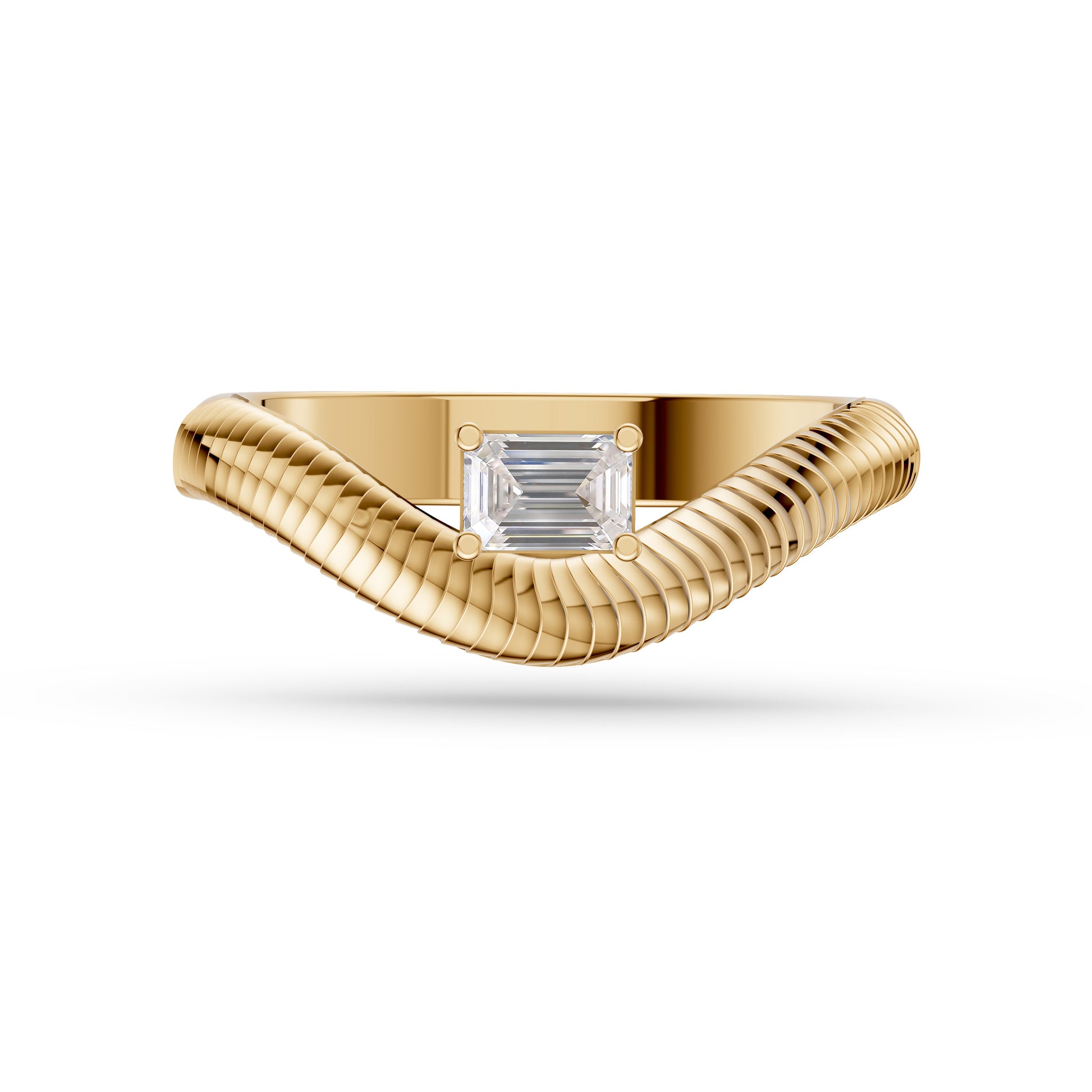 Emerald-Cut Diamond Ring with Textured Band in 14K Gold
