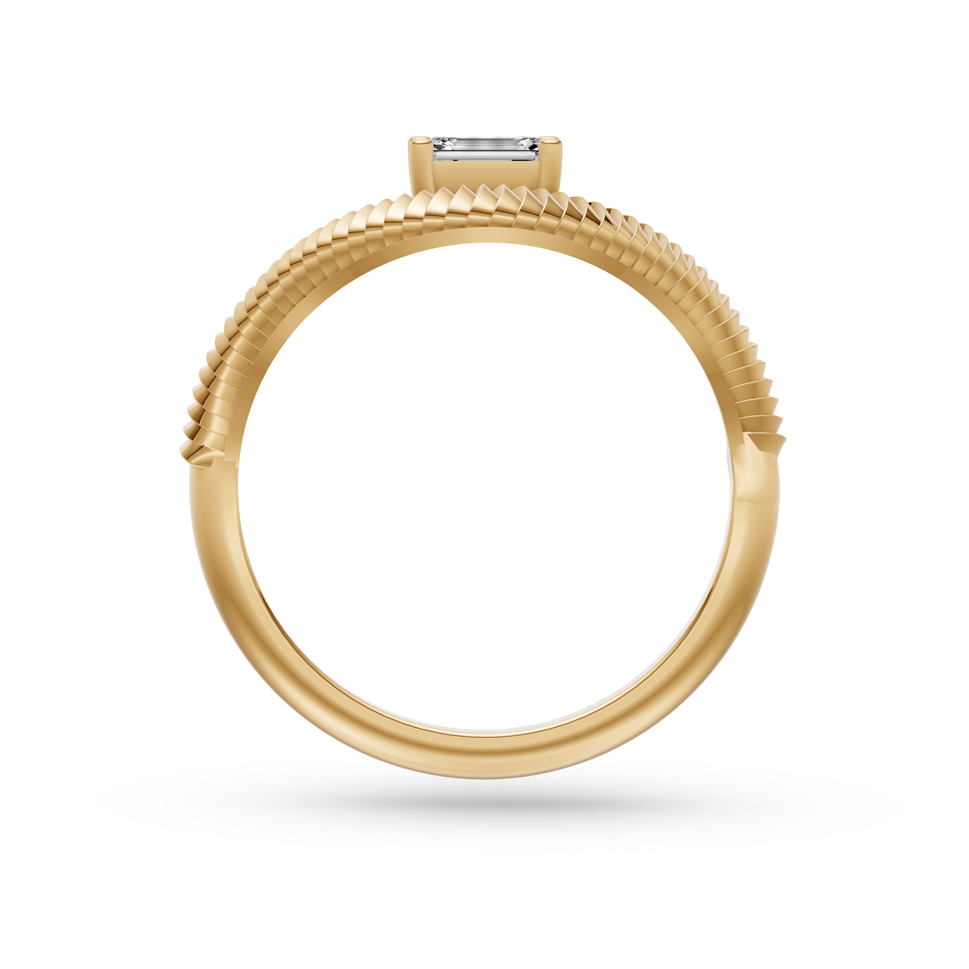 Emerald-Cut Diamond Ring with Textured Band in 14K Gold