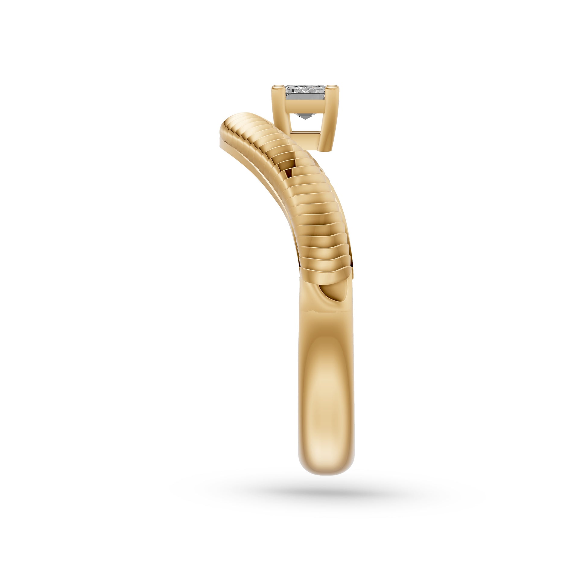 Emerald-Cut Diamond Ring with Textured Band in 14K Gold