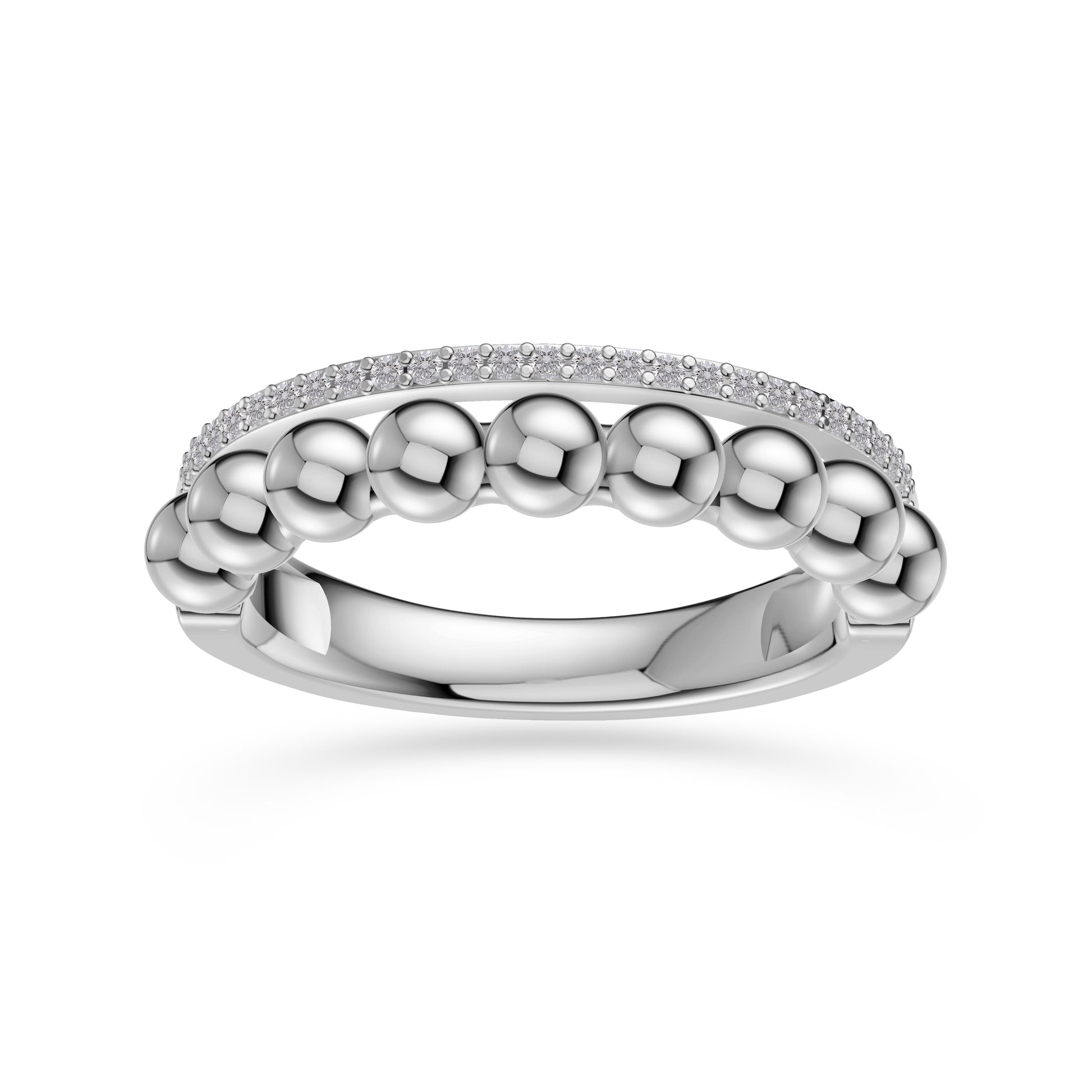 Diamond Beaded Band Ring in 14K Gold